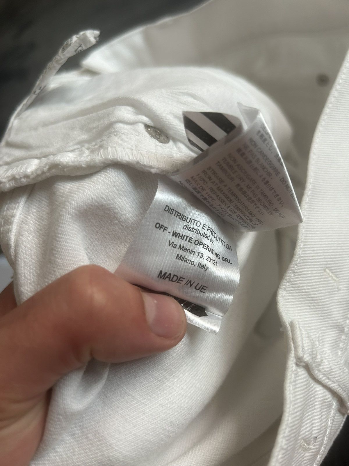 Off-White Destroyed Hem Diagonal Print White Denim Jeans Size US 31 - 20 Thumbnail