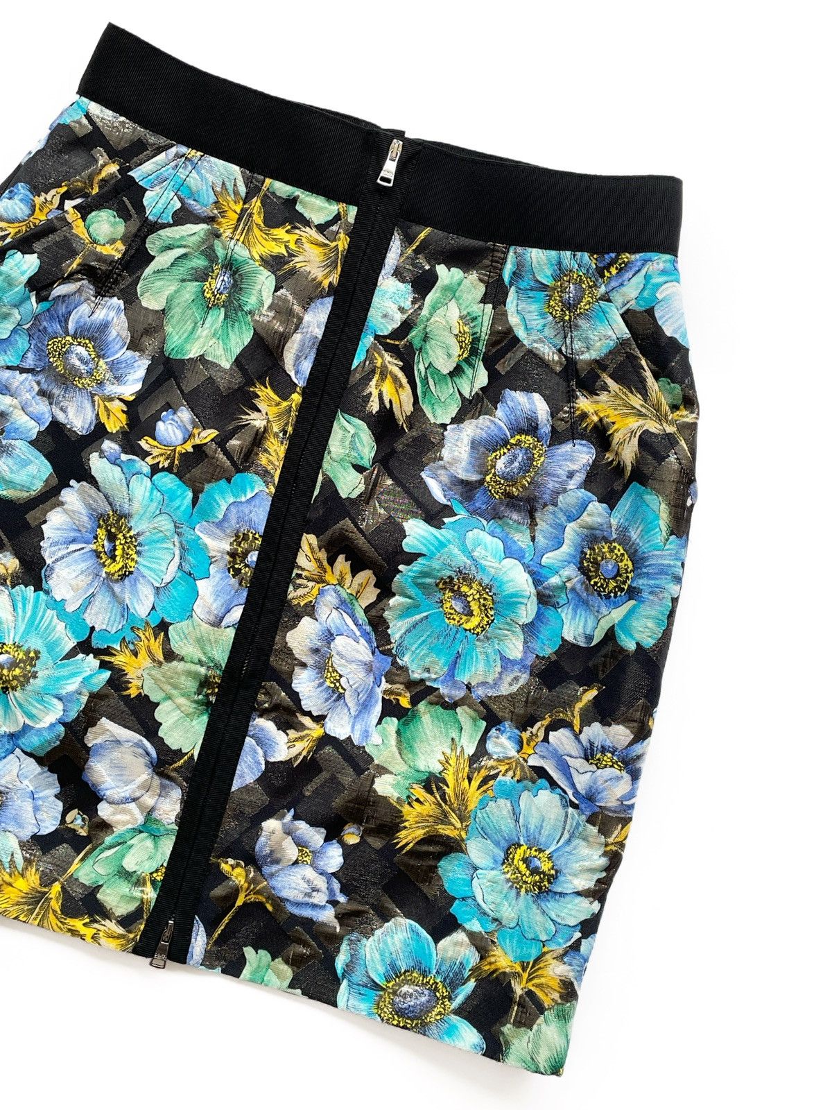 Dolce & Gabbana Dolce & Gabbana Floral Jacquard Mini Skirt Blue Flower Zip Size 26" / US 2 / IT 38 - 2 Thumbnail