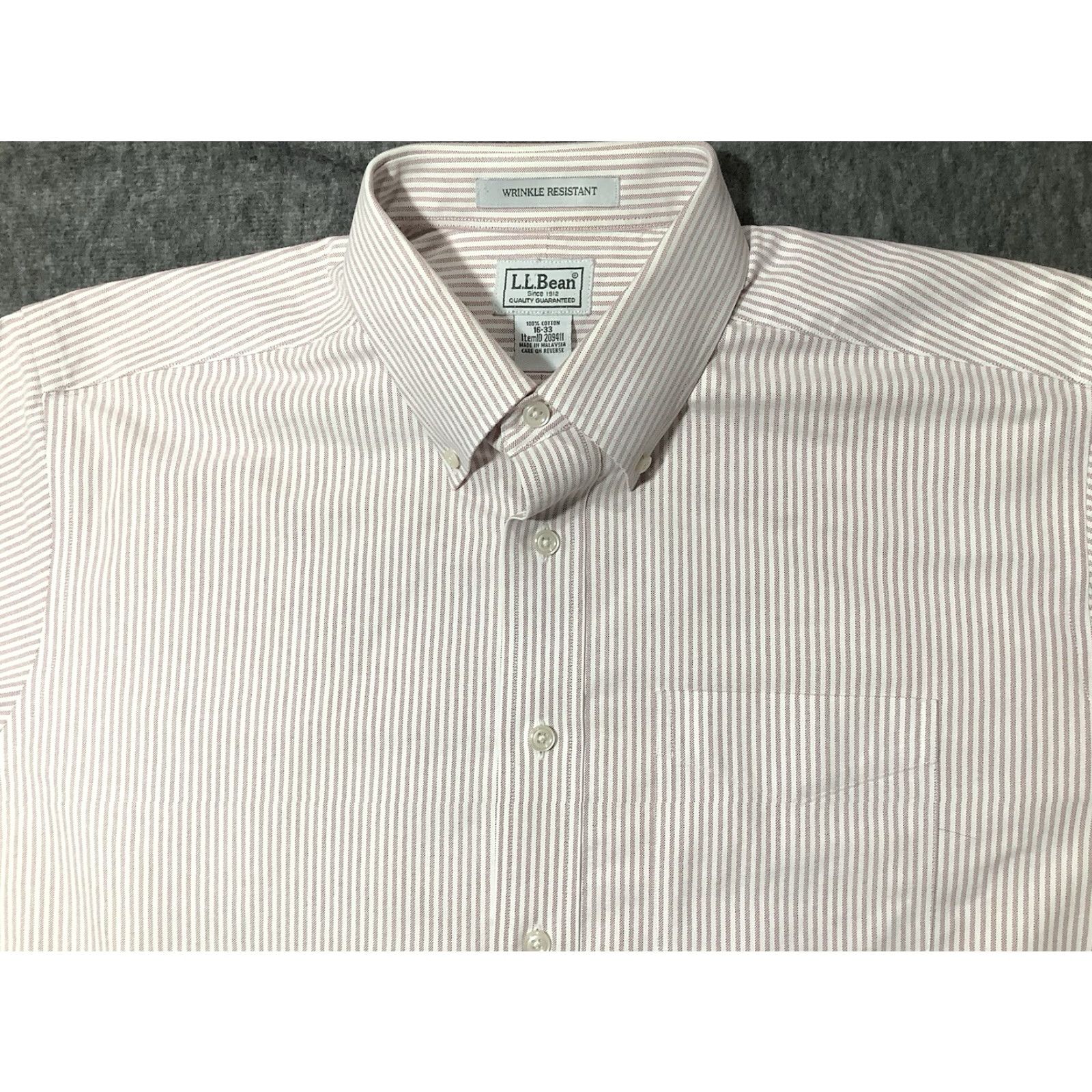 Vintage VINTAGE L.L. Bean Dress Shirt Striped Red Long Sleeve Mens 16 Wrinkle Resistant Button-Up Collared Case-Study: Not Applicable Size 42R - 2 Thumbnail