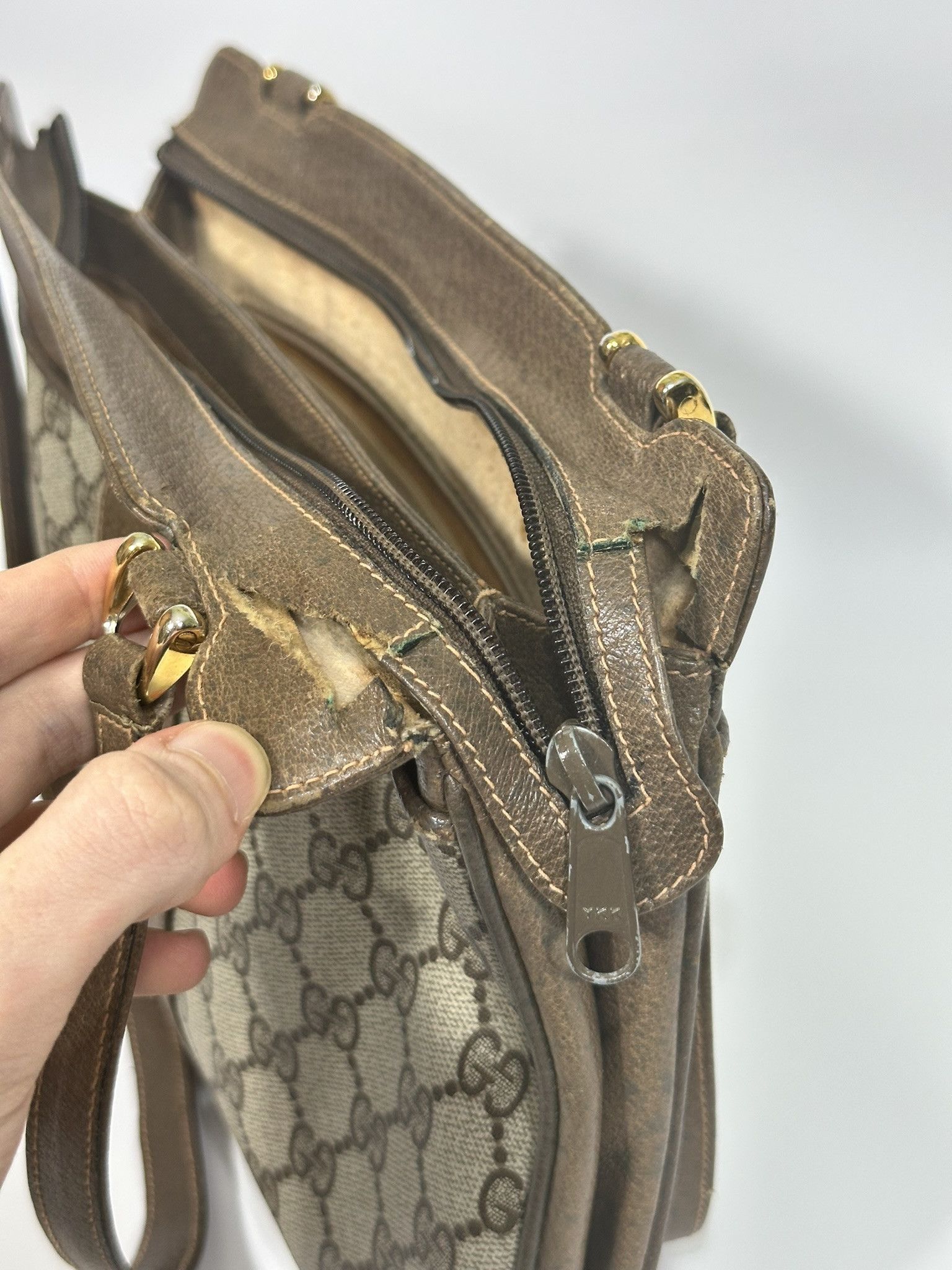 Gucci Gucci Vintage Handbag GG Monogram Beige Brown Leather Size ONE SIZE - 13 Thumbnail