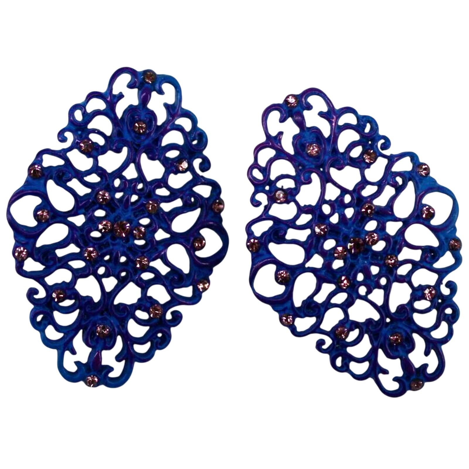 Other Blue Enamel Filigree Earrings • Violet Rhinestones • 1.5" Size ONE SIZE - 1 Thumbnail