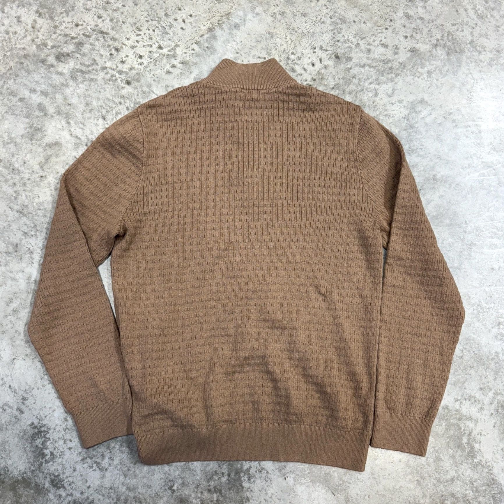 Express Express Sweater Mens Large Brown Waffle-Knit Mock Neck Henley Cotton Size US L / EU 52-54 / 3 - 6 Thumbnail