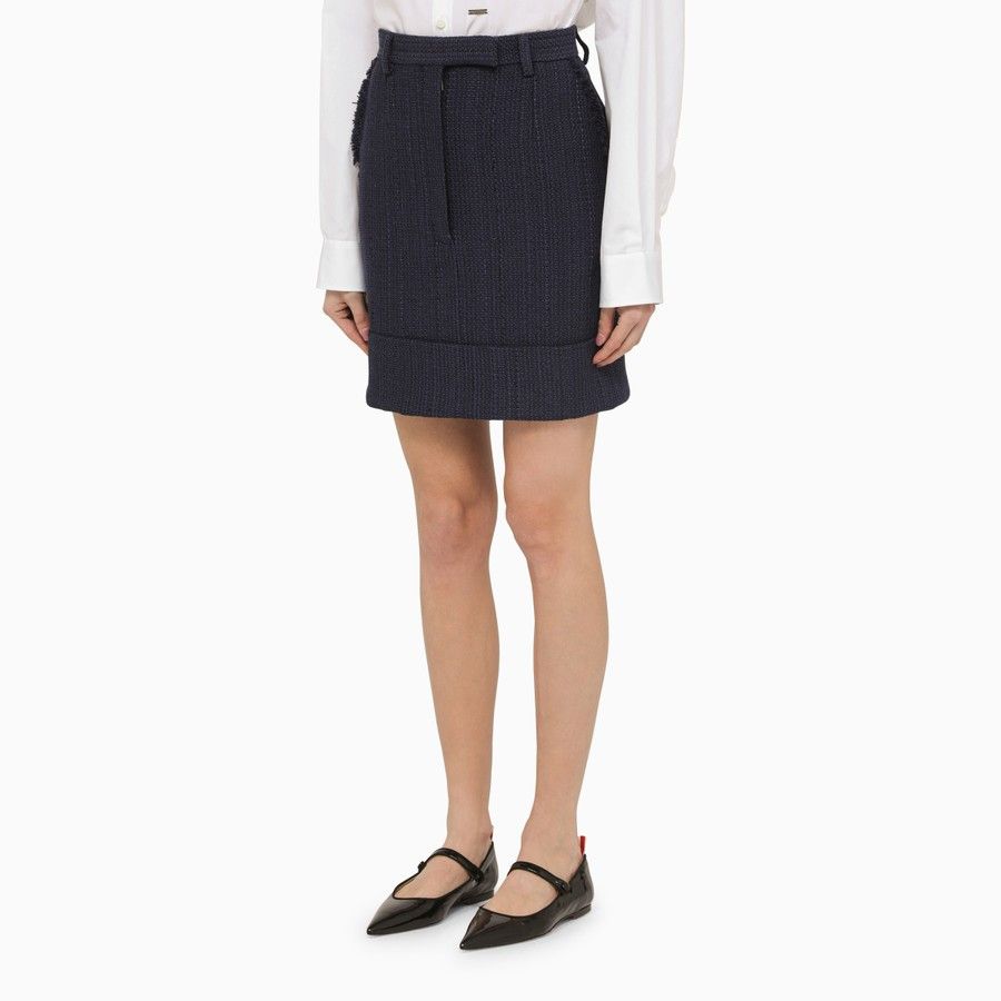 Thom Browne o1d2blof1024 Cotton-Blend Mini Skirt in Navy Blue Size 27" / US 4 / IT 40 - 3 Thumbnail