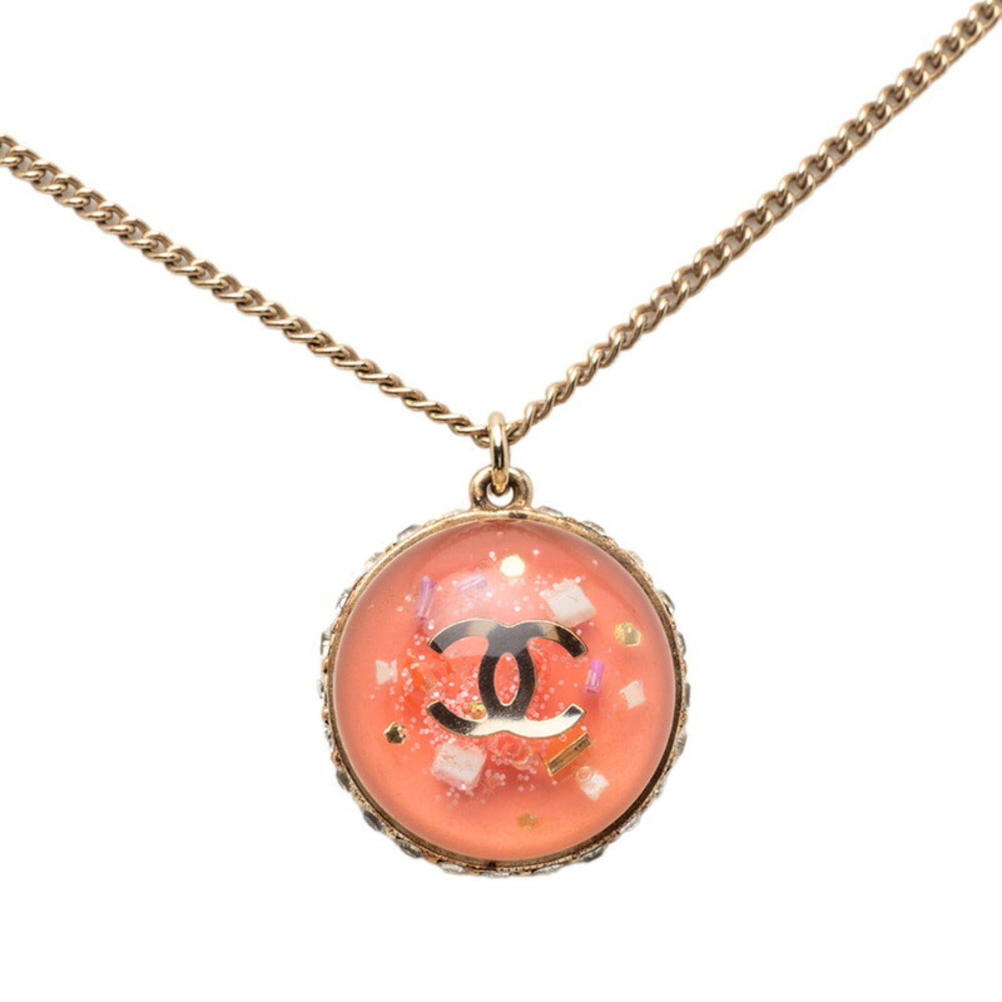 Chanel Chanel Coco Mark Dome Necklace, Gold and Pink Plated Rhinestones, Women's CHANEL Size ONE SIZE - 1 Thumbnail