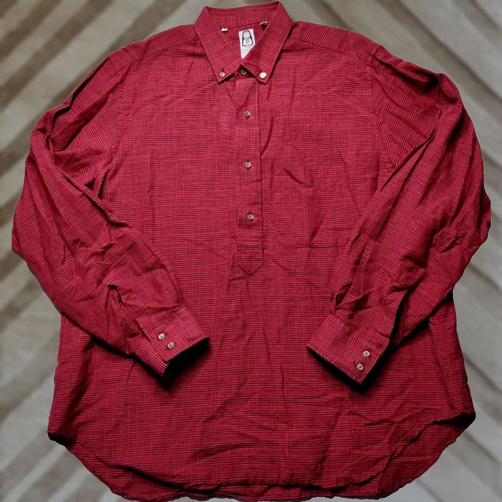 Pierre Cardin VTG PIERRE CARDIN Boutique Paris Men 3 (XL) Red Plaid 1/2 Button Tunic Shirt EUC Size US XL / EU 56 / 4 - 1 Thumbnail