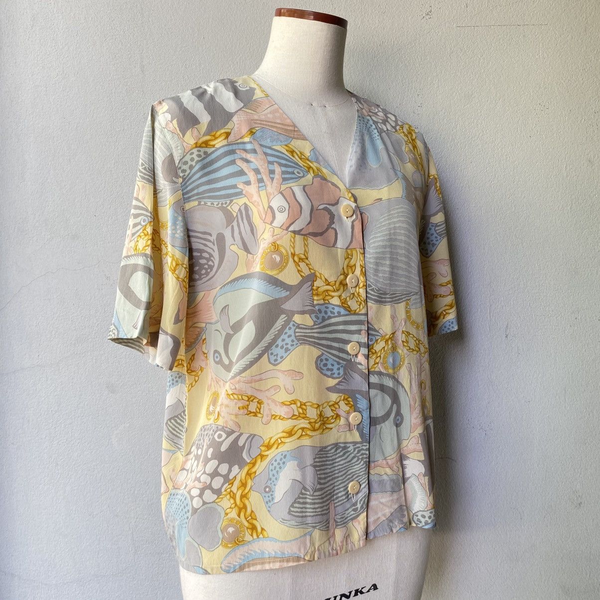 Celine CELINE Pastel Fish Print Short Sleeve Shirt Size S / US 4 / IT 40 - 2 Thumbnail