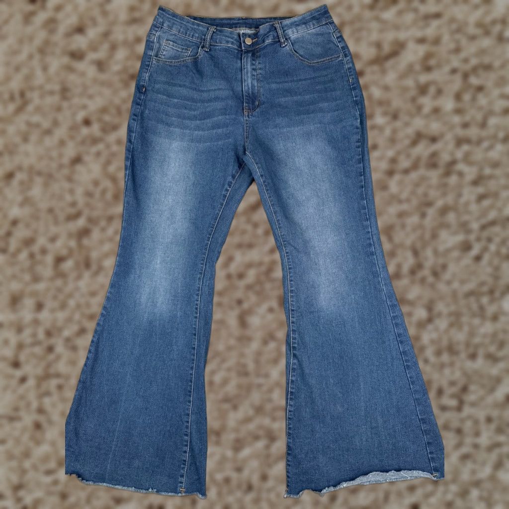Shein Shein Jeans Women Extra Large Blue Denim Wide Flare High Rise Cotton 31x29 Size 40" / US 18 - 1 Thumbnail