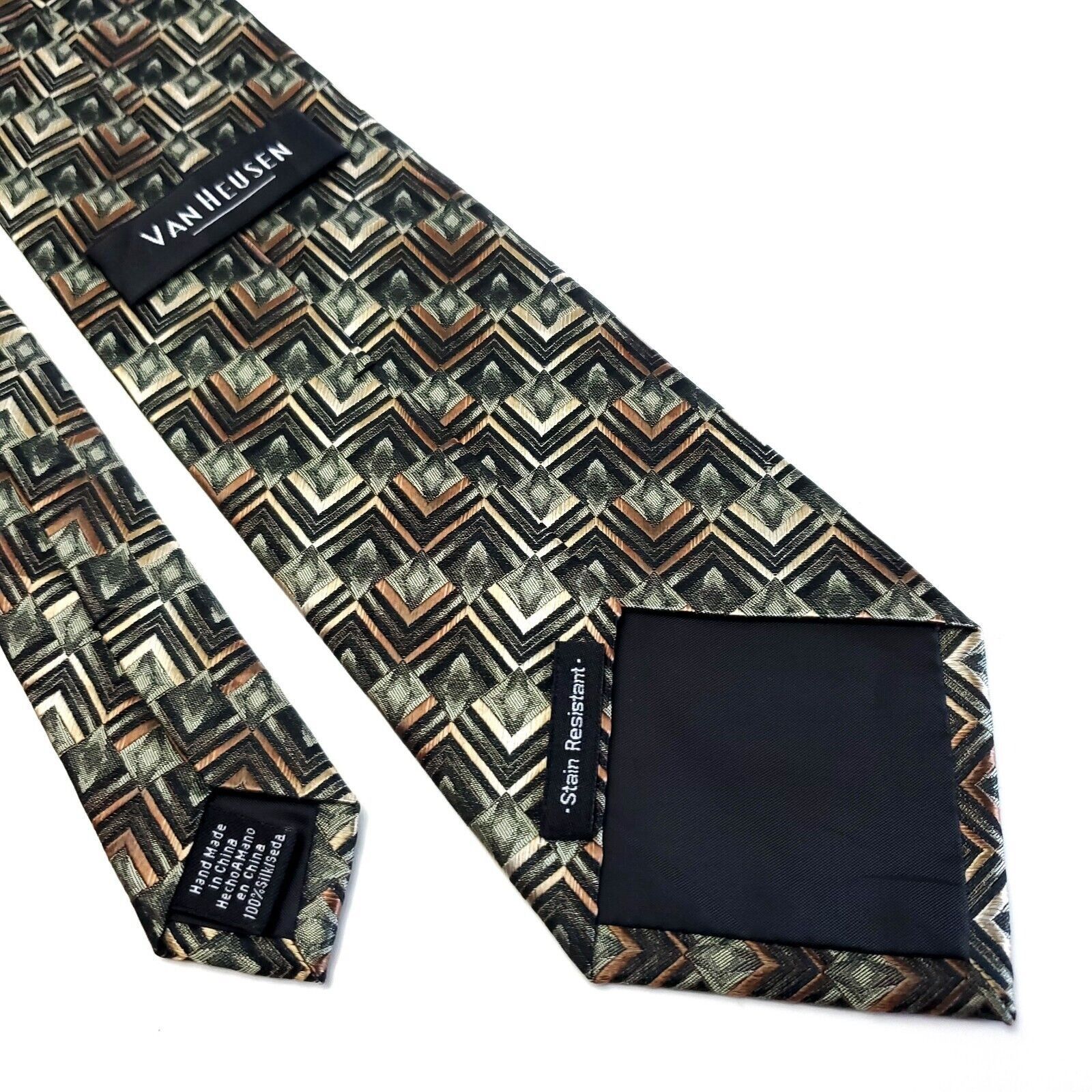 Van Heusen Van Heusen Woven Green Abstract Silk Tie Size ONE SIZE - 6 Thumbnail