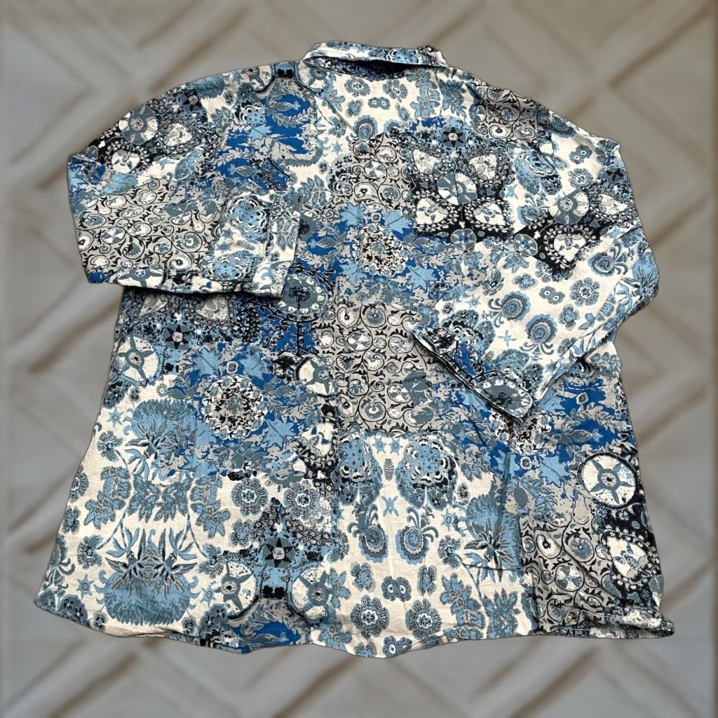 Vintage ERIKA Shirt Womens Large Blue Floral Paisley Long Sleeve Casual Size L / US 10 / IT 46 - 1 Thumbnail