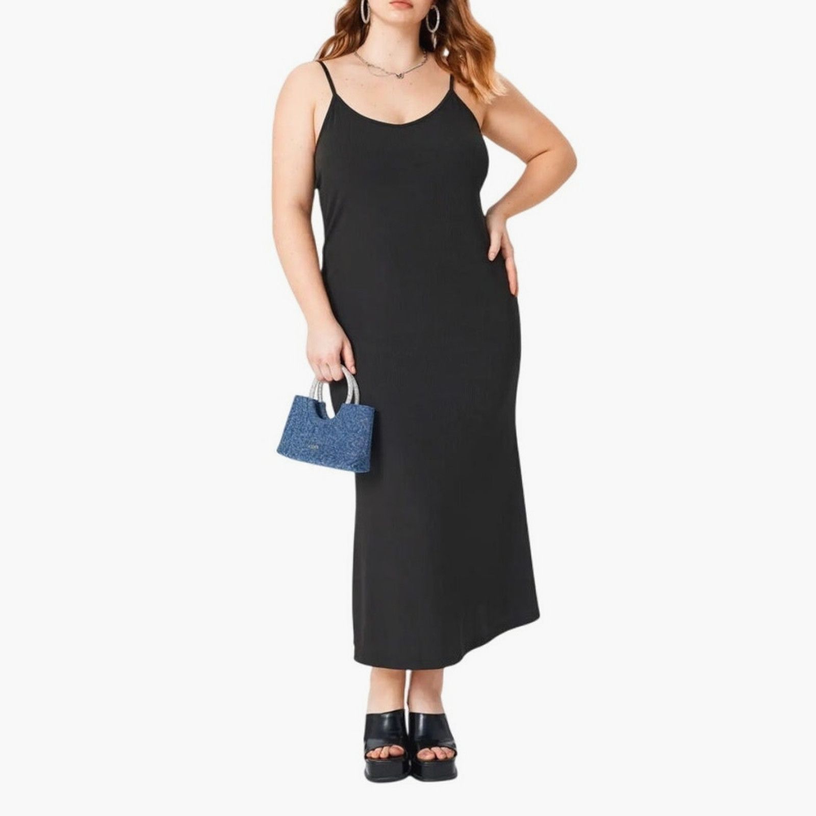 Cider Cider Solid Black Slim Fit Mid Rise V-Neck Cami Maxi Dress Size L / US 10 / IT 46 - 1 Thumbnail