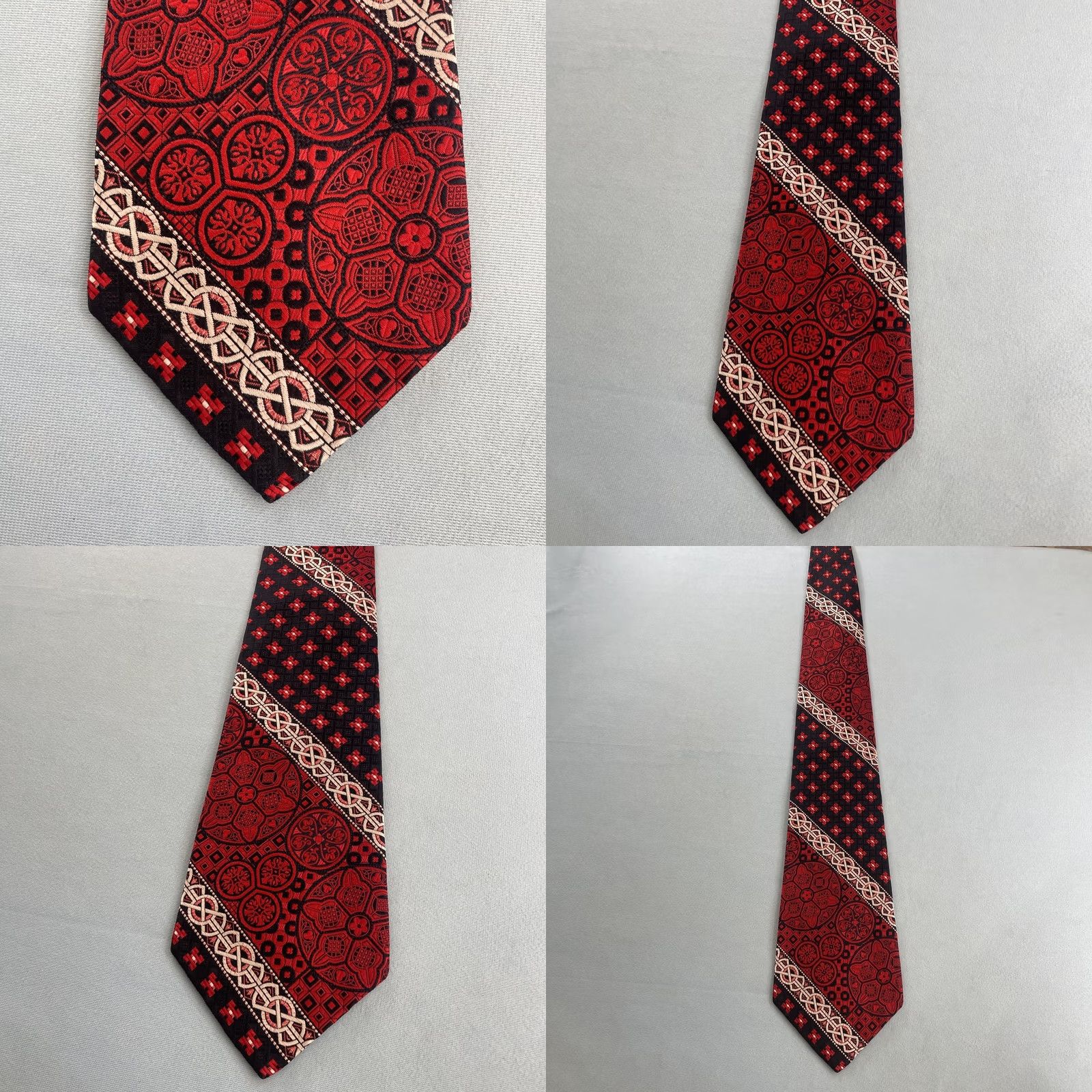 Vintage VINTAGE Necktie 4.5" Kipper Handmade Jacquard Rockabilly Mob Boss Red Black White Geometric Vintage Tugged Capable Wide Tie Mens Size ONE SIZE - 10 Thumbnail