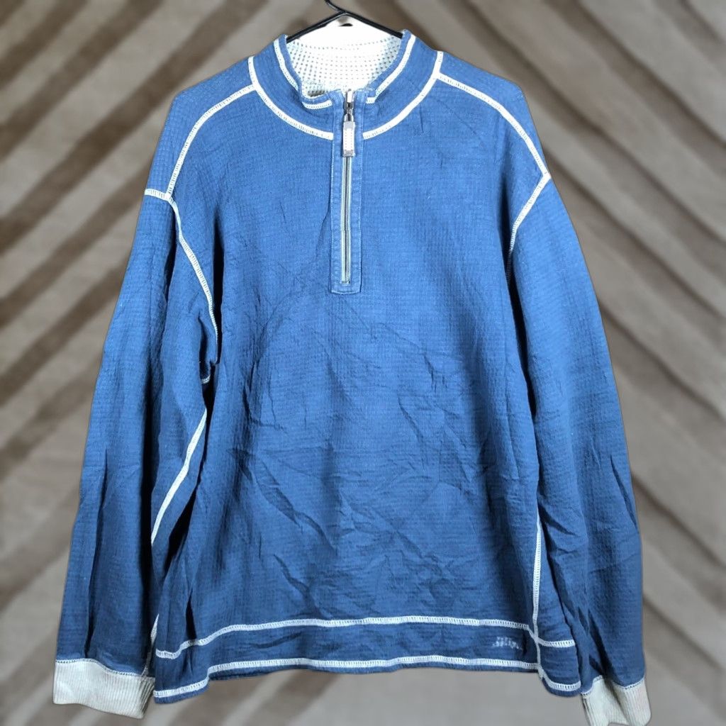 Banana Republic Tommy Bahama Sweatshirt Blue Gray 1/4 Zip Pullover 100% Cotton XL Men Pullover Zip Non-Graphic Solid Casual Size US XL / EU 56 / 4 - 1 Thumbnail