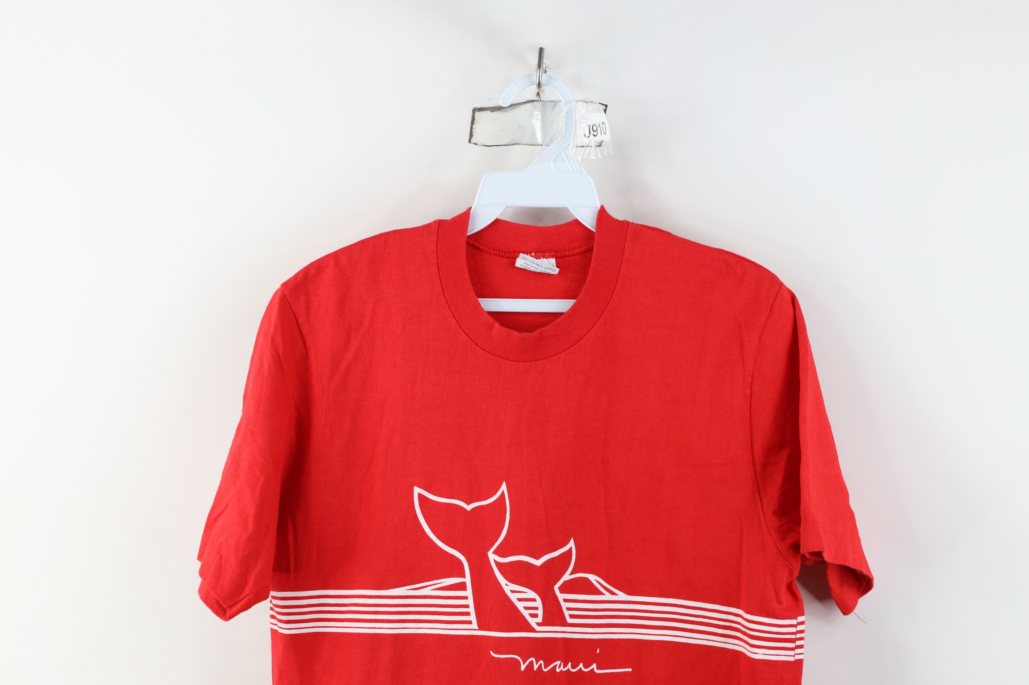 Vintage Vintage 70s Streetwear Maui Hawaii Whale T-Shirt Red USA Size M / US 6-8 / IT 42-44 - 2 Thumbnail