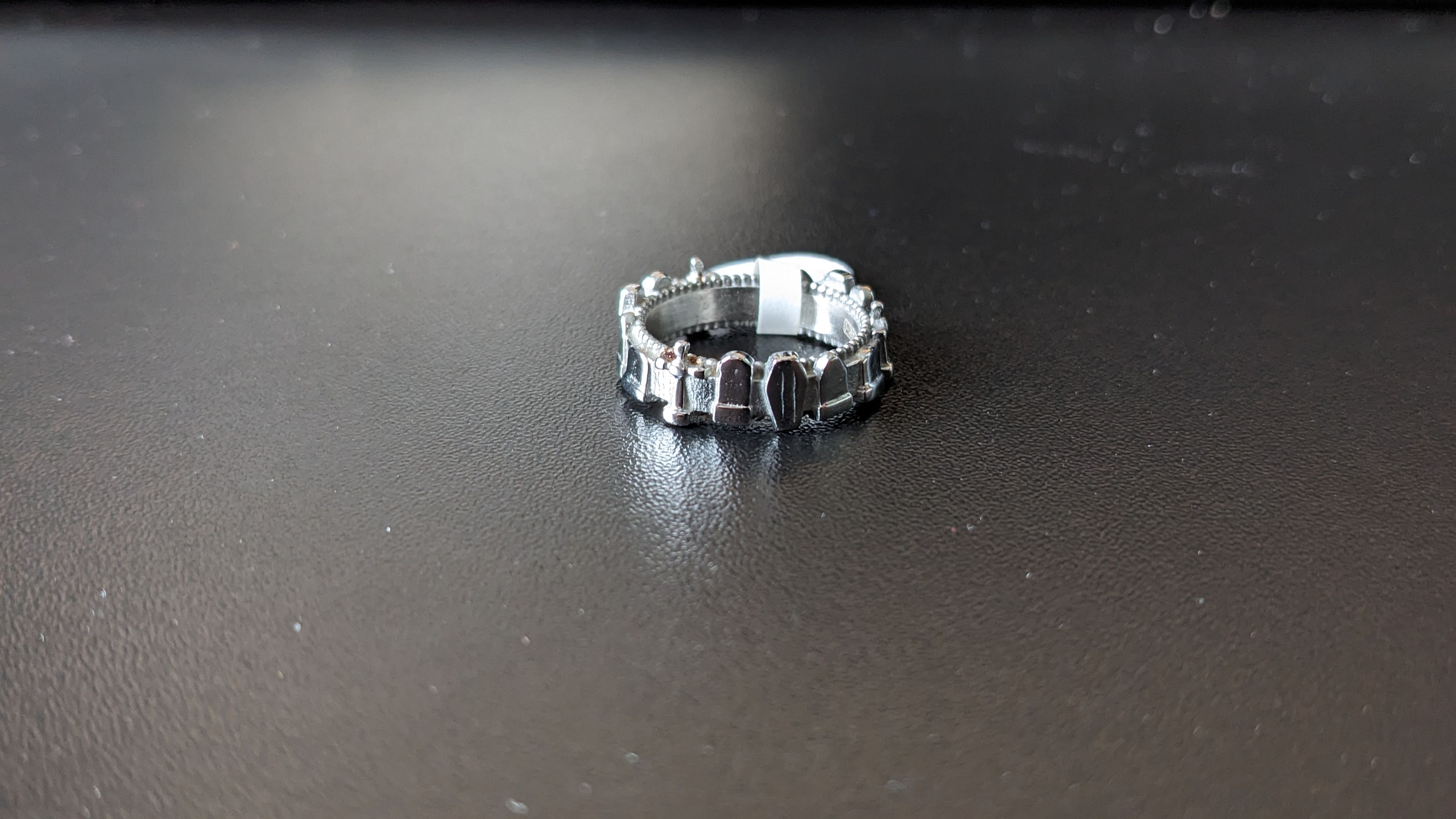 image of Bones x Team Sesh Cemetery Coffin Tombstone Ring in Silver, Men's