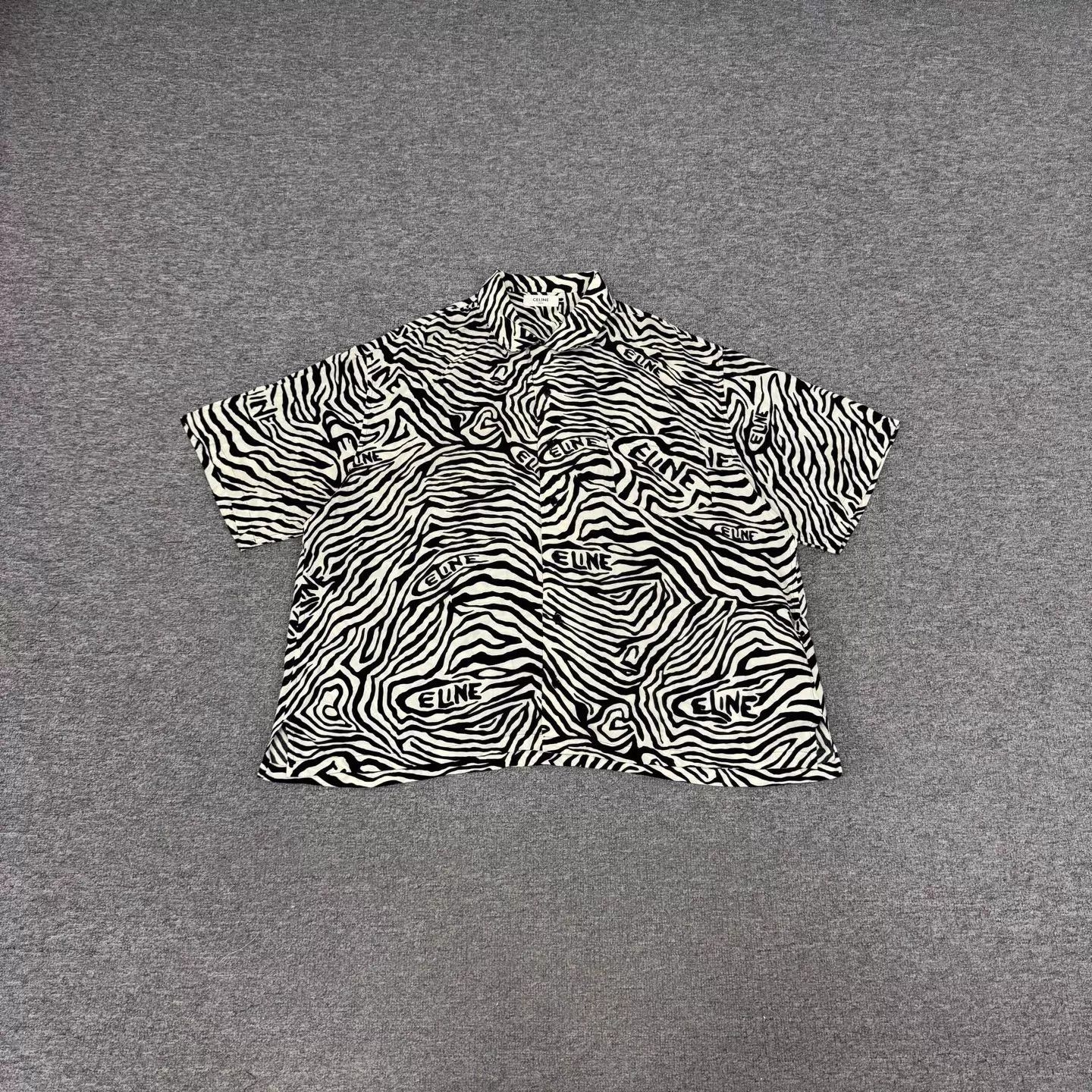 Celine Celine Zebra Print Allover Logo Collared S/S Shirt Size US M / EU 48-50 / 2 - 1 Thumbnail