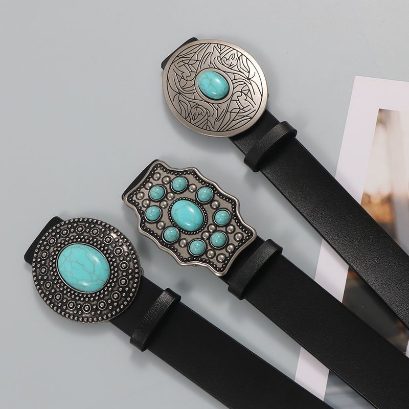 Designer Turquoise stone Belt Riveted Belts Menswear Accessories Size ONE SIZE - 1 Thumbnail