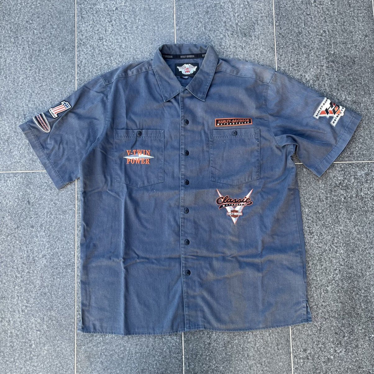 Harley Davidson × Vintage Vintage Harley Davidson V-Twin Navy Blue Shirt Size US XL / EU 56 / 4 - 1 Thumbnail