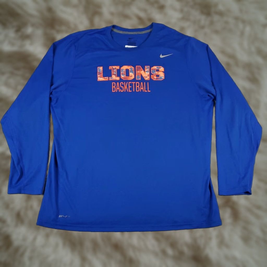 Nike Nike T Shirt Mens 2XL Blue Lions Swoosh Running Active Work Out Long Sleeve Size US XXL / EU 58 / 5 - 1 Thumbnail