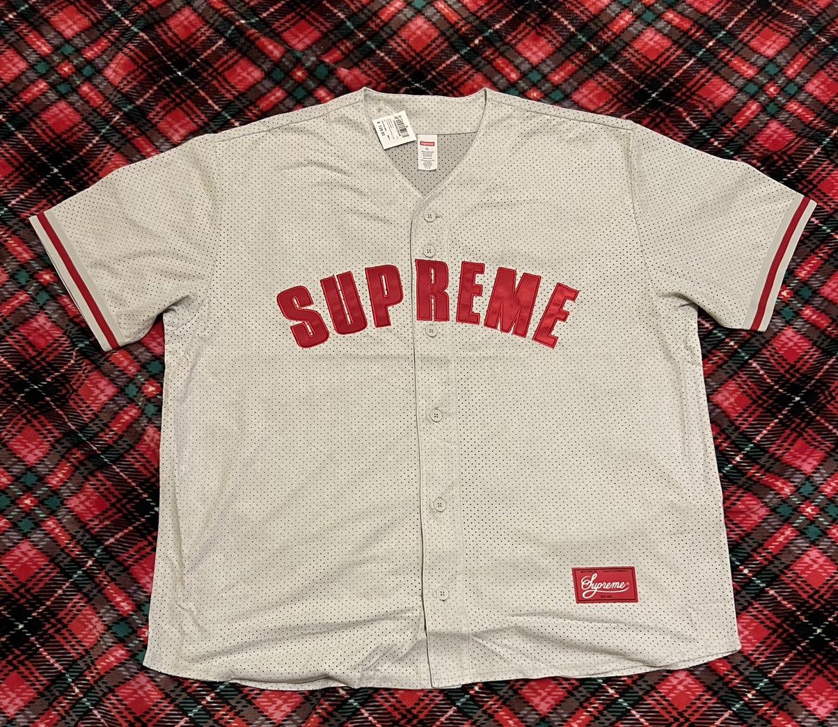Streetwear × Supreme Supreme Ultrasuede Mesh Baseball Jersey Grey 