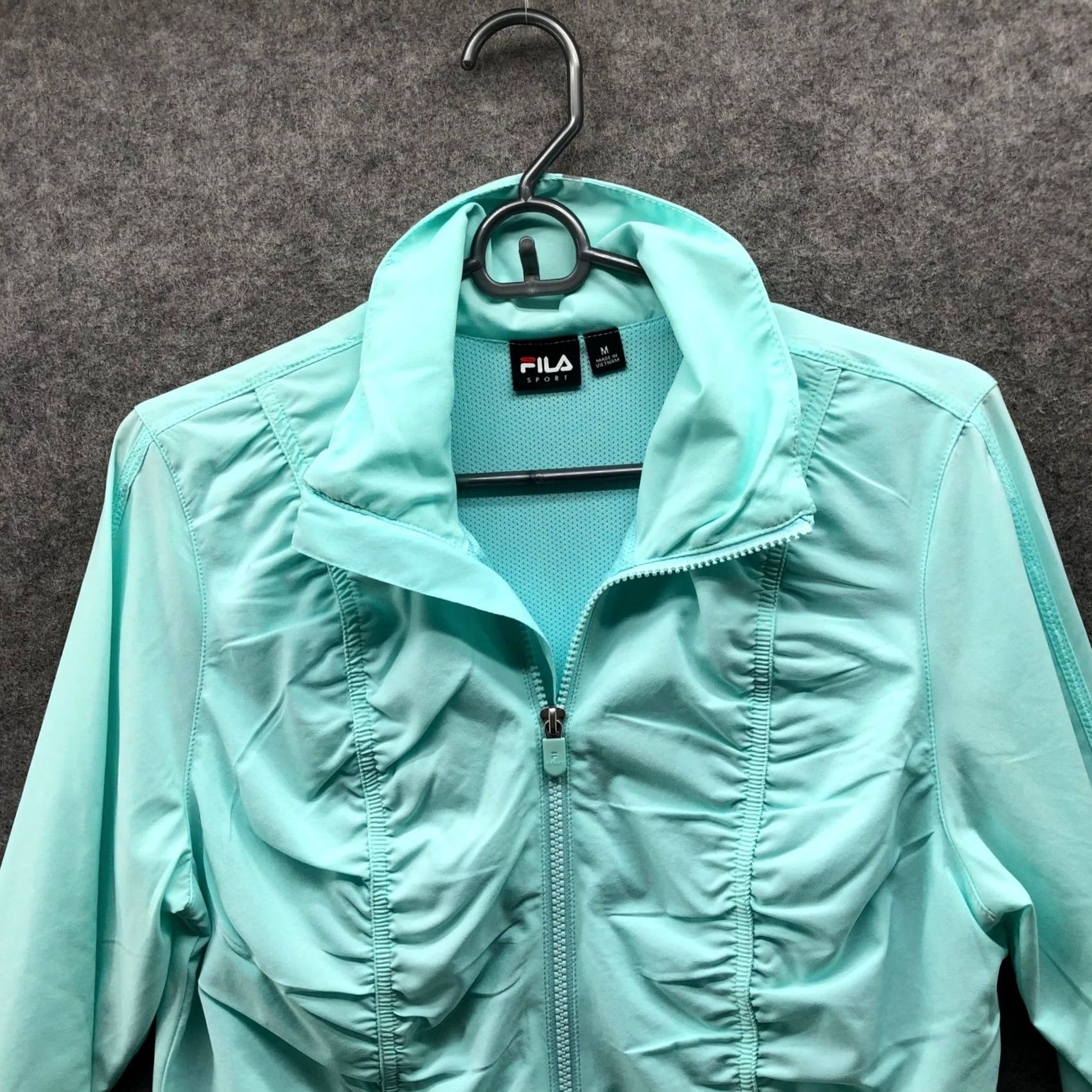 Fila Fila Lightweight Track Jacket Womens M Aqua Blue Ruched Full Zip Wind Running Size M / US 6-8 / IT 42-44 - 3 Thumbnail