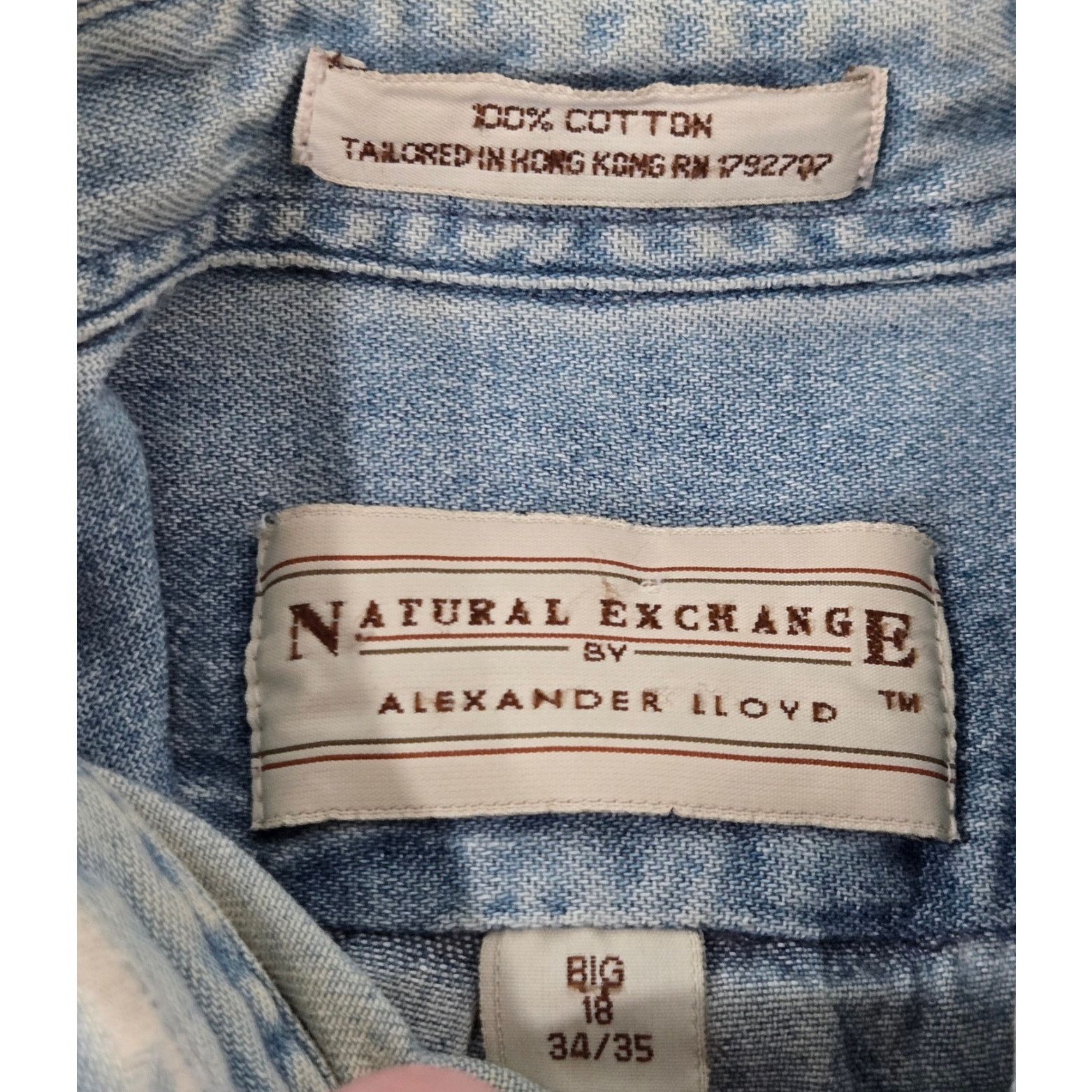 Other Natural Exchange Faded Blue Denim Button Men's Shirt 18/2XL Size US XXL / EU 58 / 5 - 3 Thumbnail