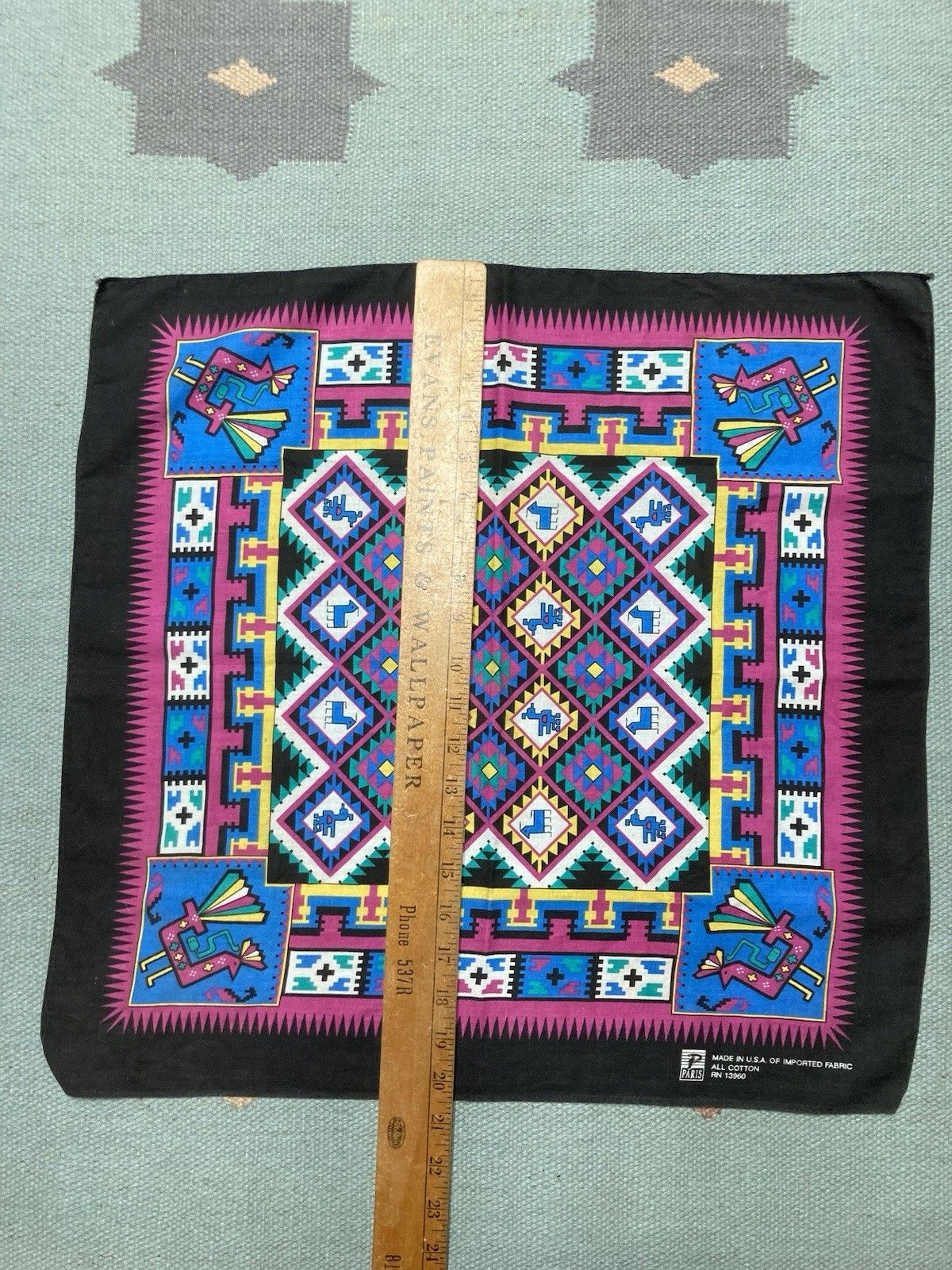 Vintage bandana handkerchief aztec Navajo western black made in USA Size ONE SIZE - 5 Thumbnail
