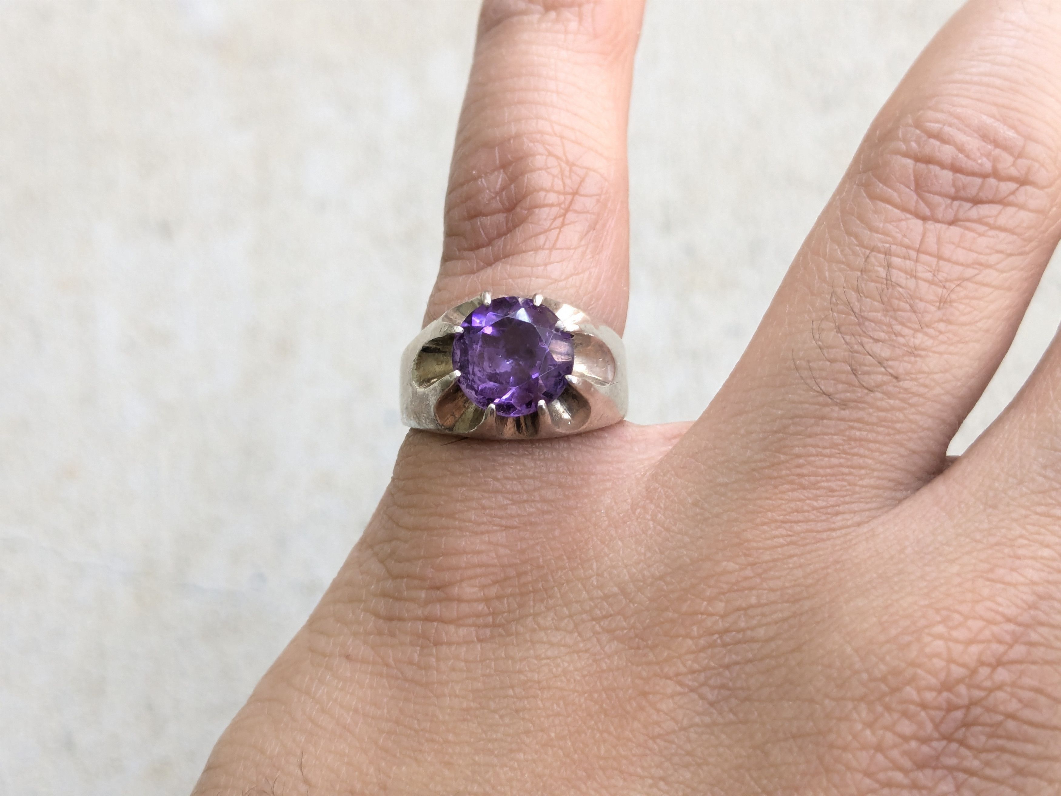 Other Vintage Sterling Silver Ring Purple Amethyst 7 Round Faceted Size ONE SIZE - 11 Thumbnail