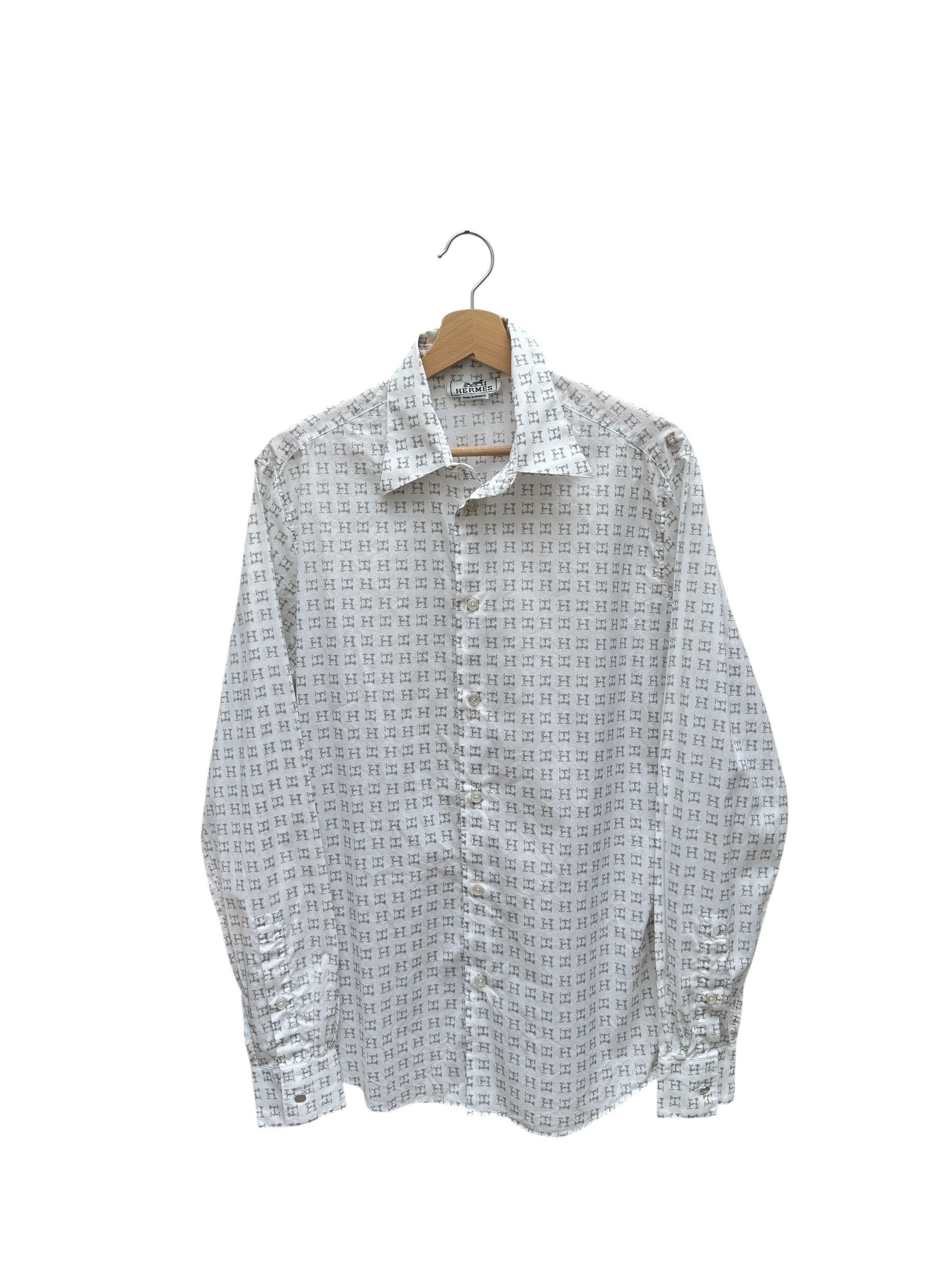 Hermes White Cotton Monogram Shirt Size US M / EU 48-50 / 2 - 1 Thumbnail
