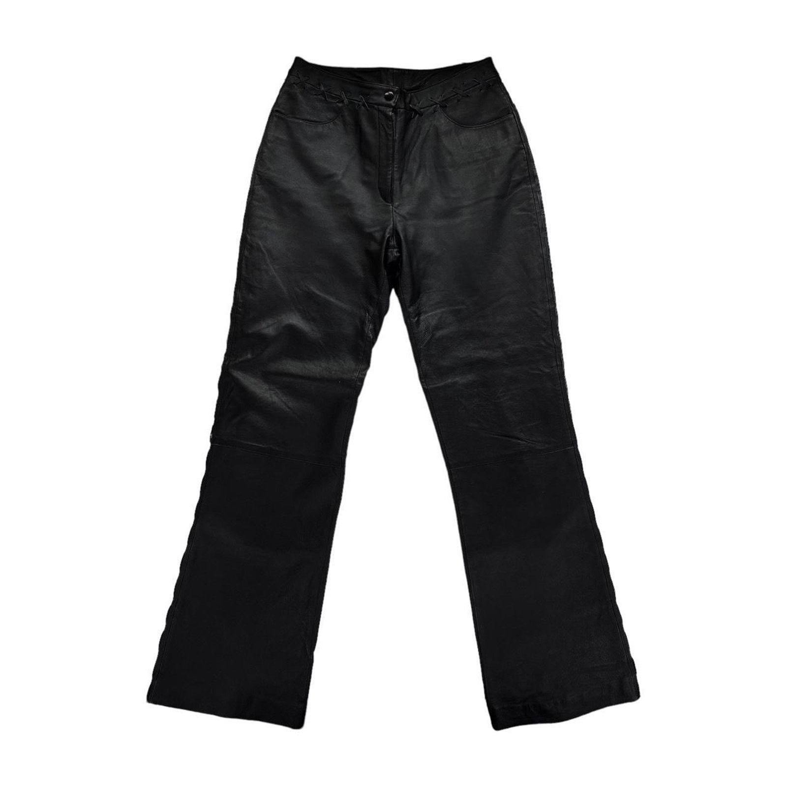 Other KIT Black High Waisted Biker Bootcut Leather Pants Trousers Size 30" / US 8 / IT 44 - 1 Thumbnail
