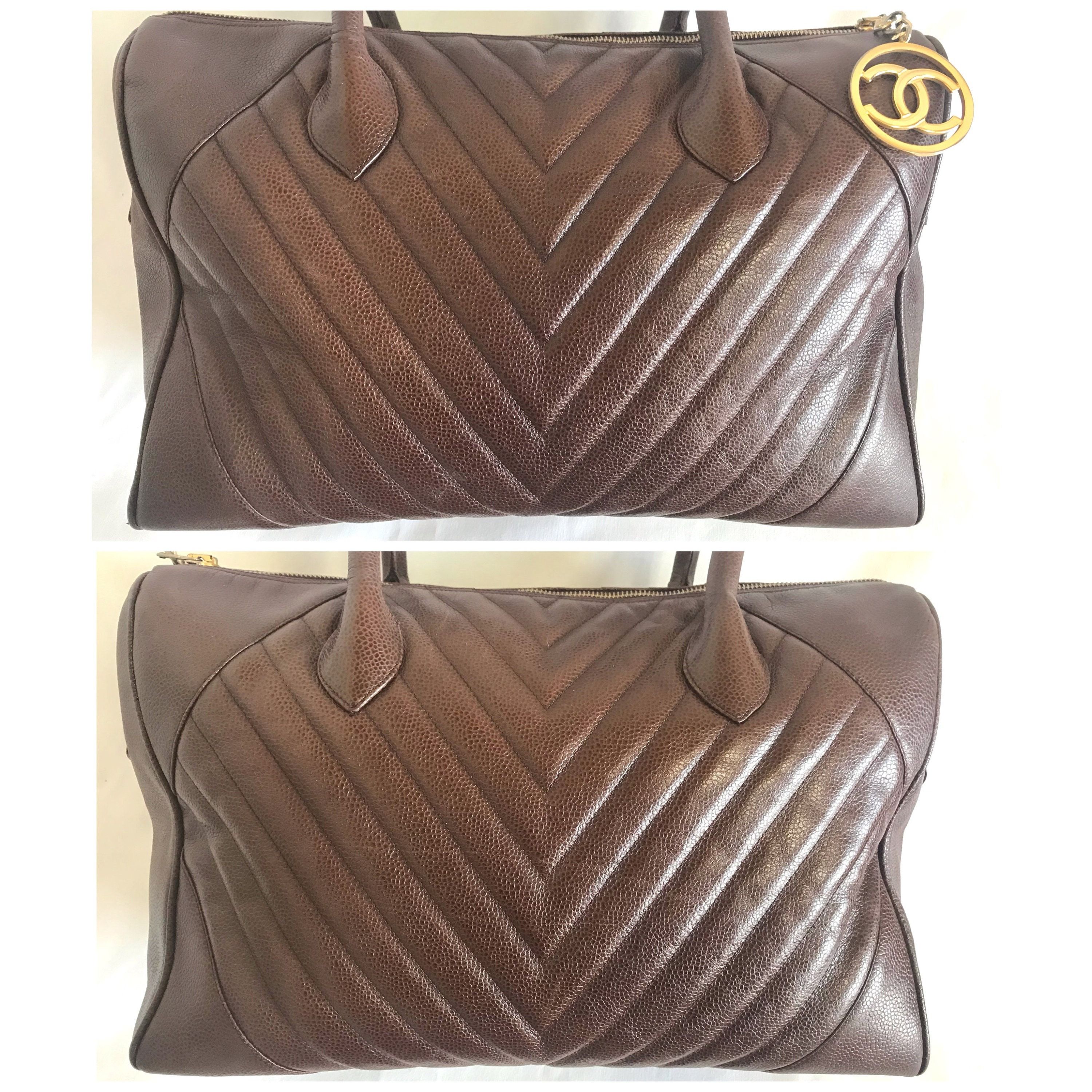 Chanel Vintage CHANEL brown caviarskin v stitch, chevron style bag, Size ONE SIZE - 7 Thumbnail