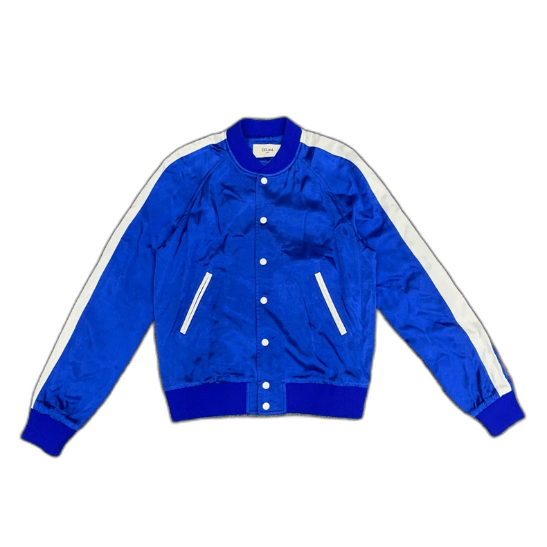 Celine Celine Blue Silk Baseball Jacket Coat Size US L / EU 52-54 / 3 - 1 Thumbnail