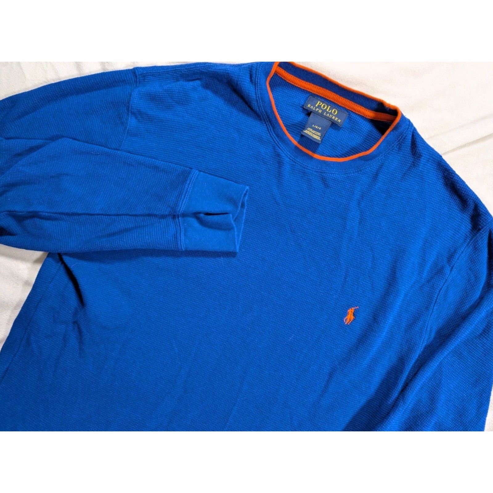 Polo Ralph Lauren Polo Ralph Lauren LS Crew Neck Blue Orange Waffle Knit Thermal Men's Large EUC Shirt Long Sleeve Embroidered Logo Classic Designer Polo Ralph Lauren Size US L / EU 52-54 / 3 - 2 Thumbnail