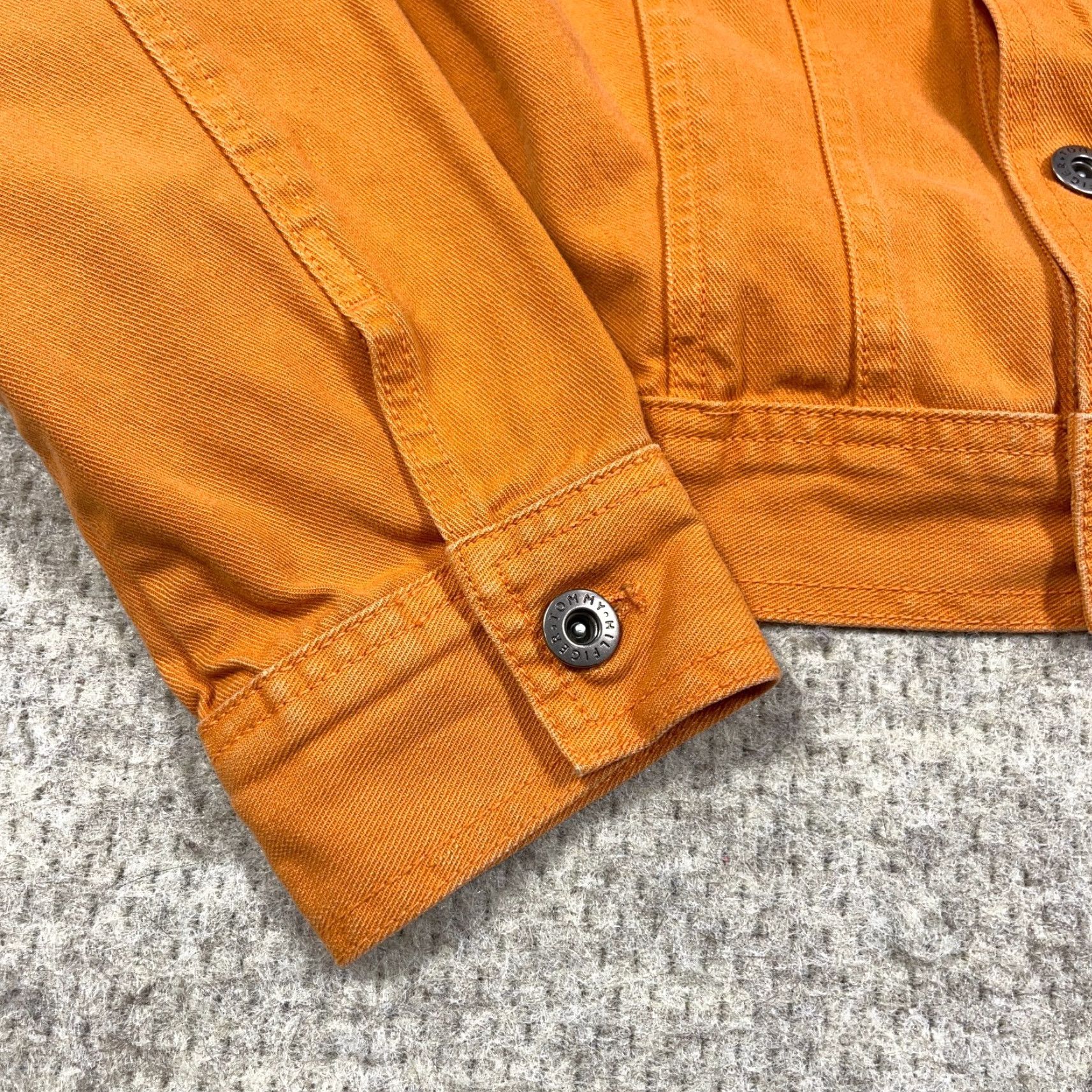 Tommy Hilfiger VINTAGE Tommy Hilfiger Denim Jacket Women M Orange Denim 80s 90s Biker Classic Modern Logo Pockets Mid Modern Womens Size M / US 6-8 / IT 42-44 - 4 Thumbnail