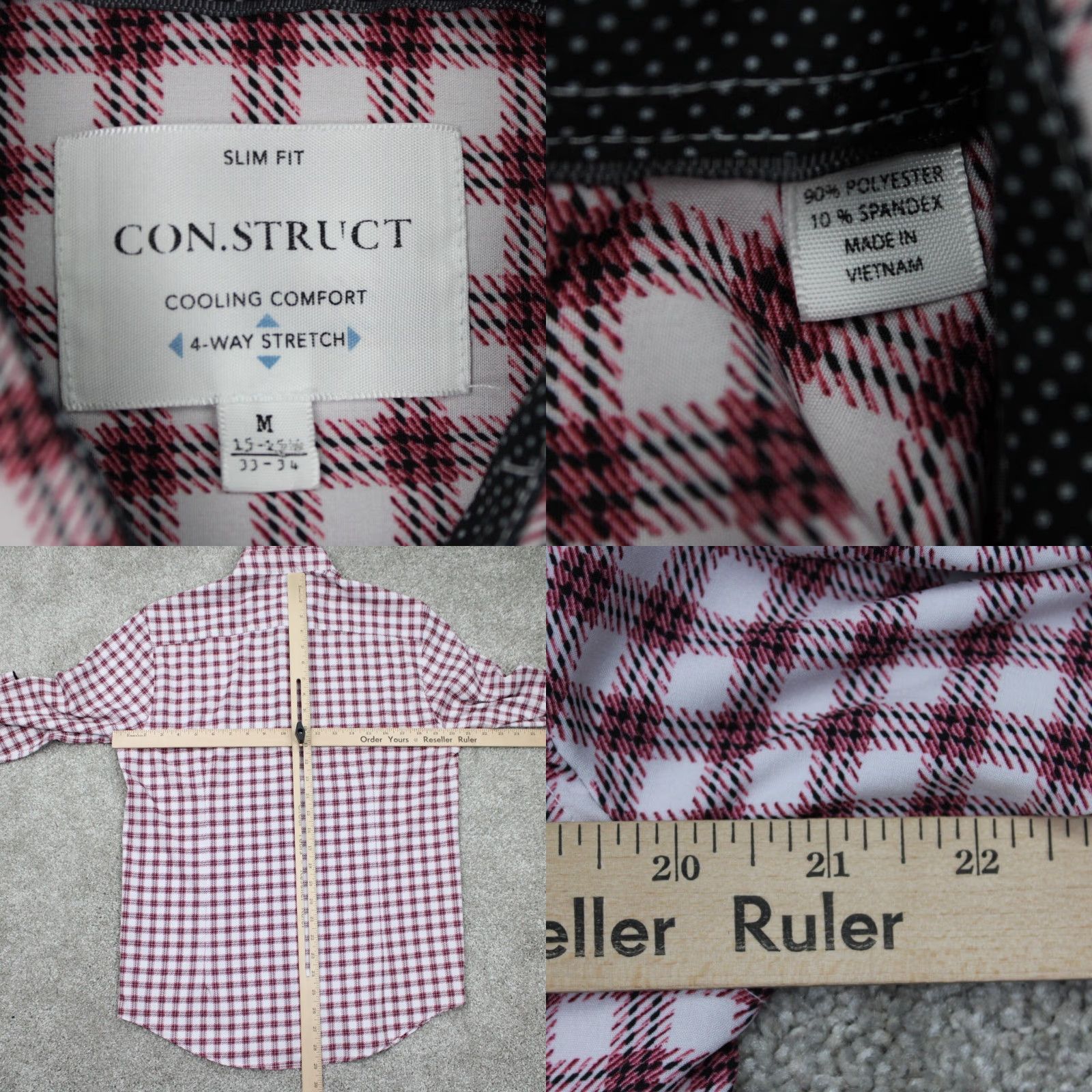 Vintage Construct Shirt Men Medium Red Slim Fit 4 Way Stretch Geometric Button-Up 15-15 1/2, 33/34 Casual Formal Workwear Mens Size US M / EU 48-50 / 2 - 8 Thumbnail