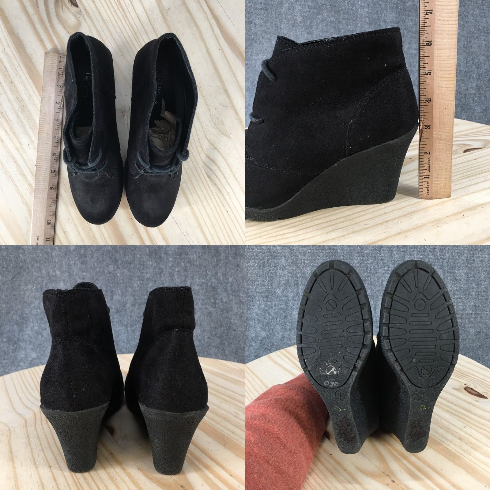 Vintage White Mountain Boots Womens 7.5 M Irma Casual Lace Up Wedge Bootie Black Fabric - Shoe, Boot, Womens, 7.5M, Black, Wedge, Lace Up, Fabric, Bootie Size US 8 / IT 38 - 8 Thumbnail