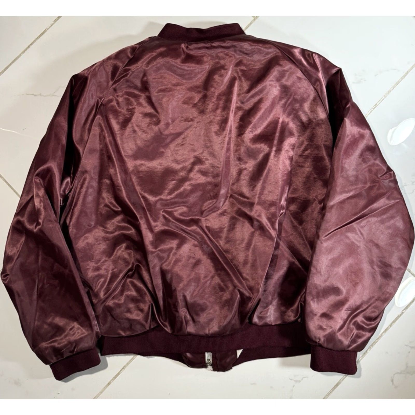 Vintage VINTAGE 80s Operations Safety Satin Bomber Jacket Large Mens Purple Maroon Nylon Satin Bomber Jacket 80s Theme Size US L / EU 52-54 / 3 - 5 Thumbnail
