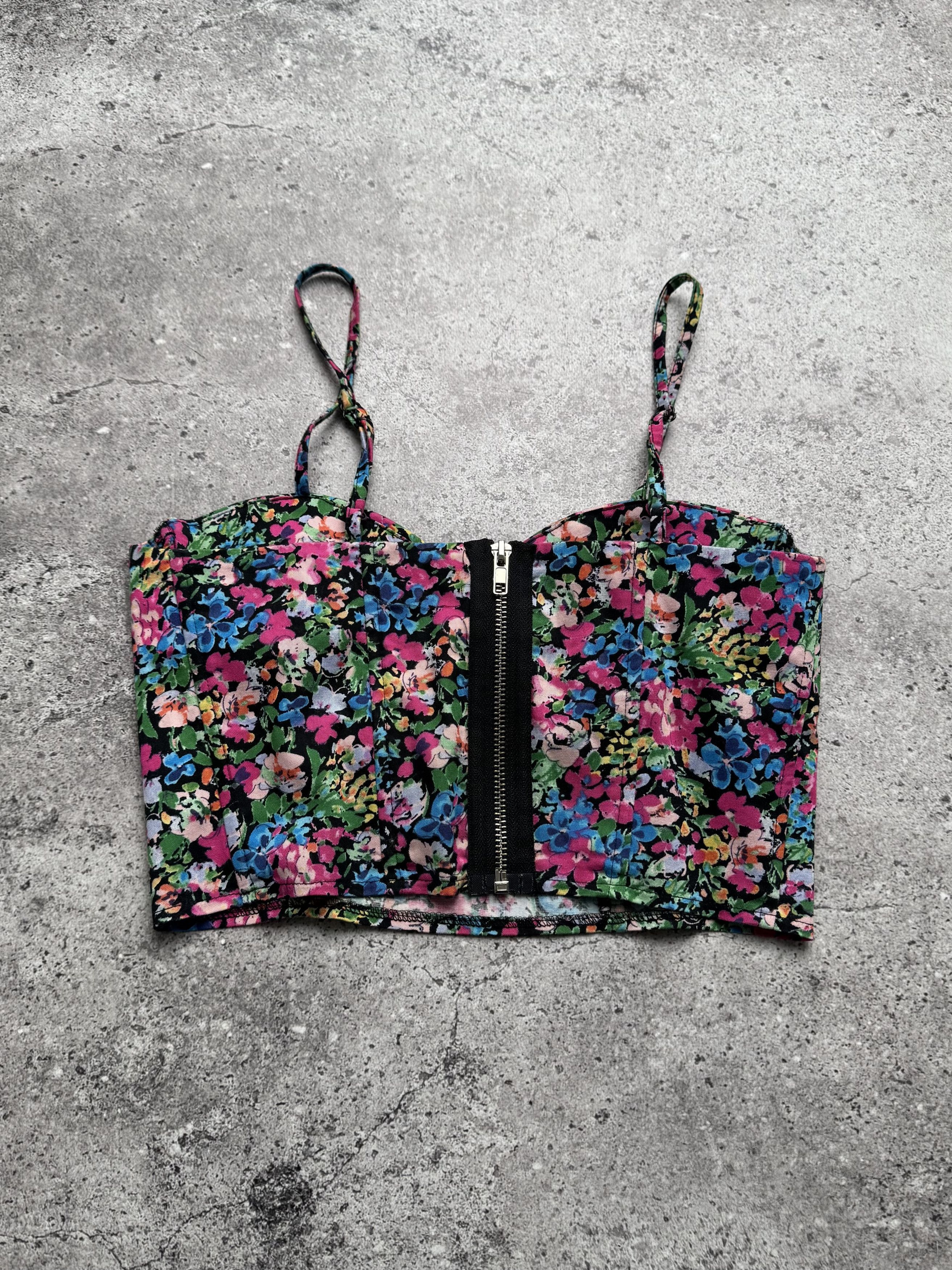 Vintage Vintage Floral Crop Top Strappy Underwire Corset Style (E8) Size XS / US 0-2 / IT 36-38 - 3 Thumbnail