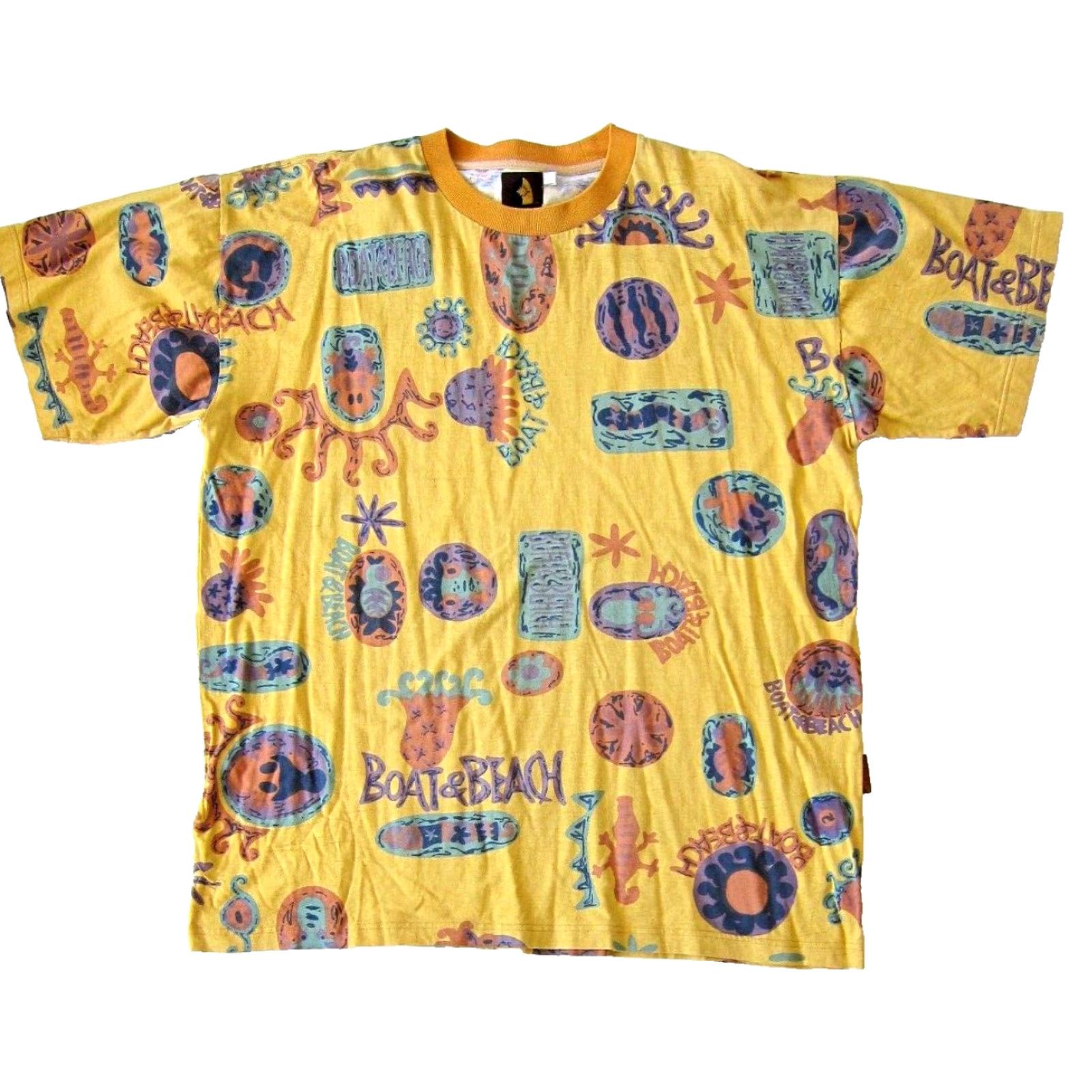 Vintage Boat & Beach T-Shirt Men XL Crew Neck 100% Cotton Yellow Green Purple Lizard 90s Size US XL / EU 56 / 4 - 2 Thumbnail