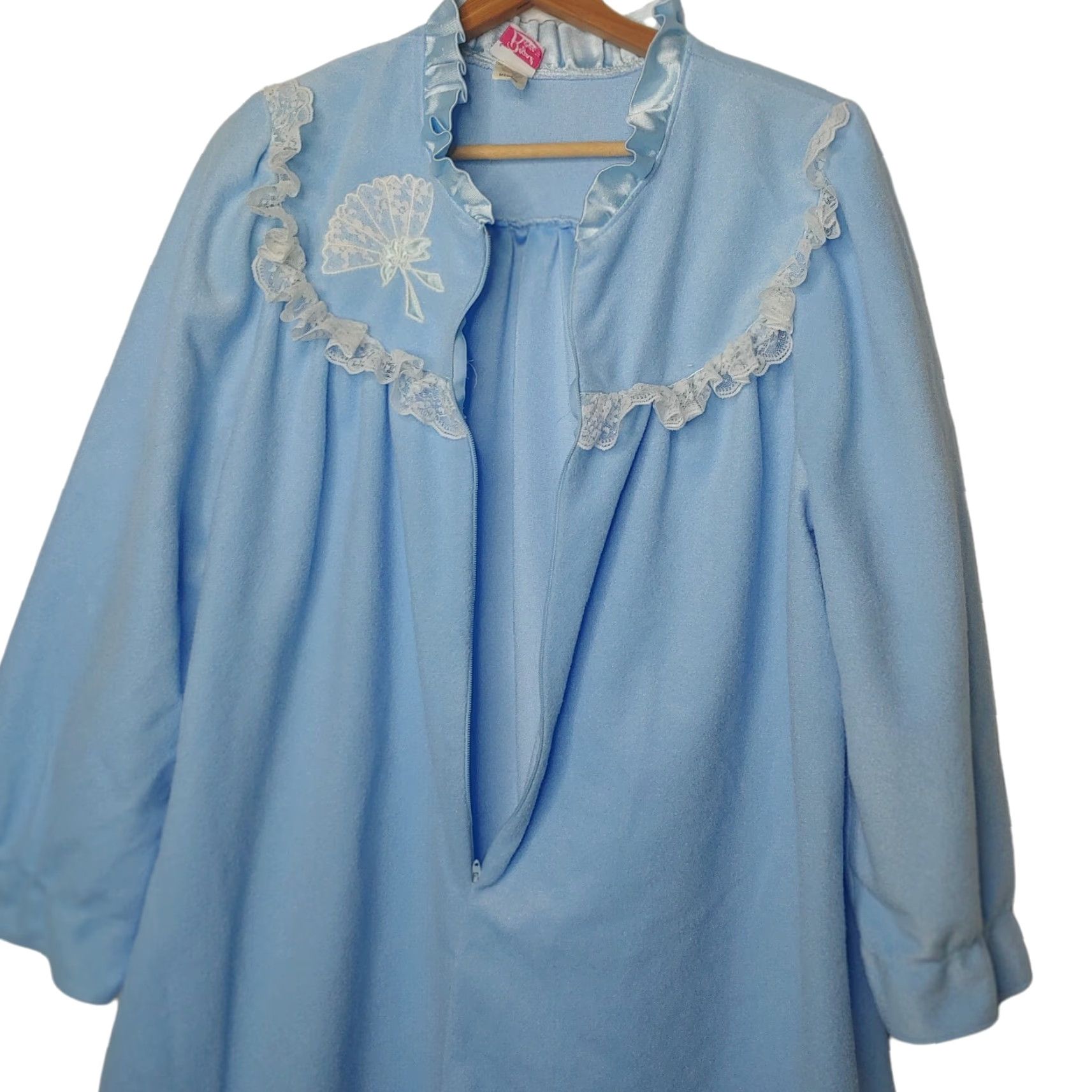 Vintage Vintage Regal Rose Womens M Nightgown Long Blue White Lace Fan Size ONE SIZE - 3 Thumbnail