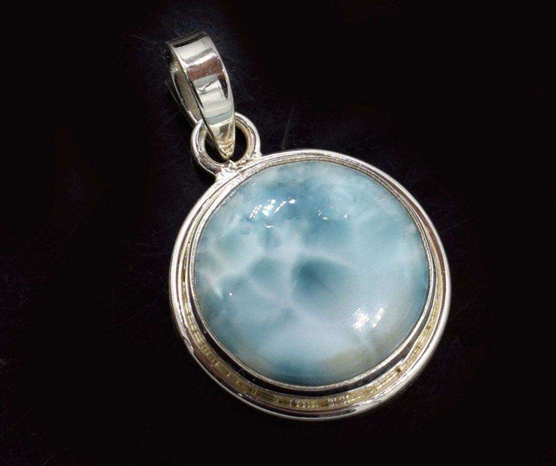 Handmade Smooth Larimar Gemstone Pendant, Round Larimar Pendant, Size ONE SIZE - 2 Thumbnail