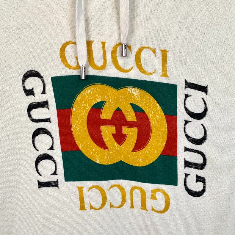 Gucci Gucci Beige logo printed hooded drawstring cotton sweatshir Size US S / EU 44-46 / 1 - 4 Thumbnail
