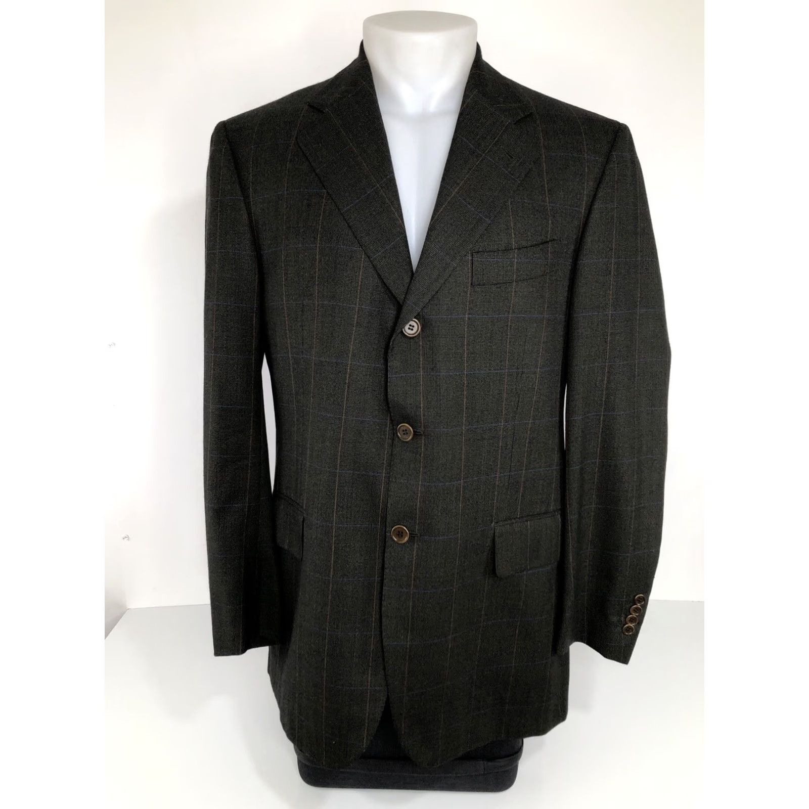 Vintage LUCIANO BARBERA Blazer Mens US 42 Wool / Cashmere 3 Button Brown / Orange / Blue" Size 42R - 2 Thumbnail