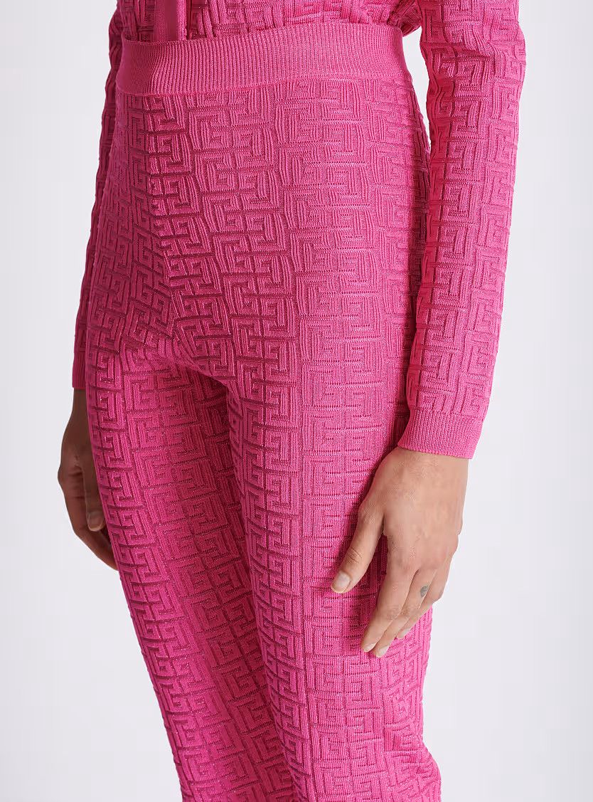 Balmain o1s1wg110725 Knit Leggings With Monogram in Pink Size 28" / US 6 / IT 42 - 6 Thumbnail