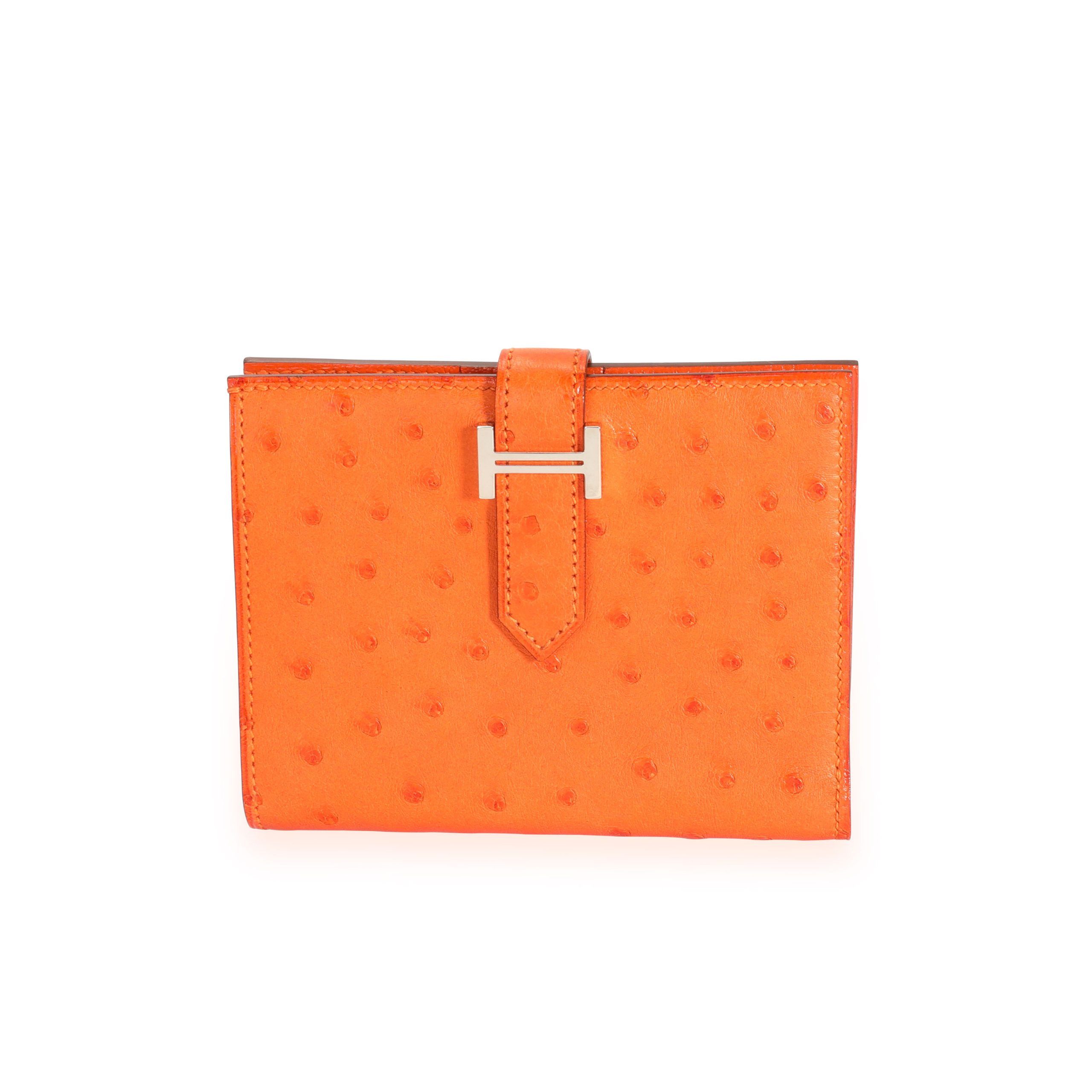 Hermès Tangerine Ostrich Compact Bearn Wallet PHW