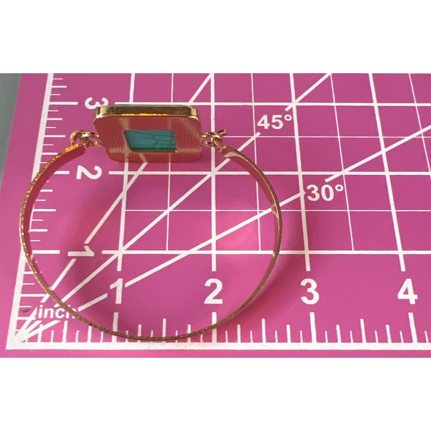 Other Gold Tone Bangle Bracelet Square Faux Turquoise Cabochon Hoo Size ONE SIZE - 5 Thumbnail