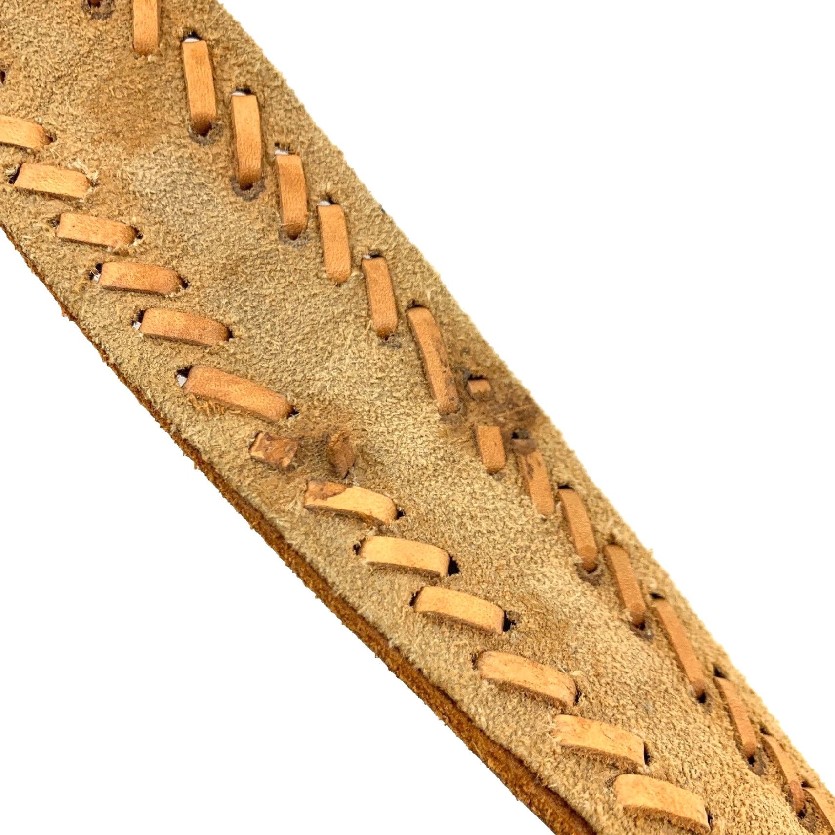 Vintage VINTAGE Belt Mens Brown Leather 44 Size 50" Long 1.9" Wide Two-Tone Laced 70s Size 44 - 6 Thumbnail