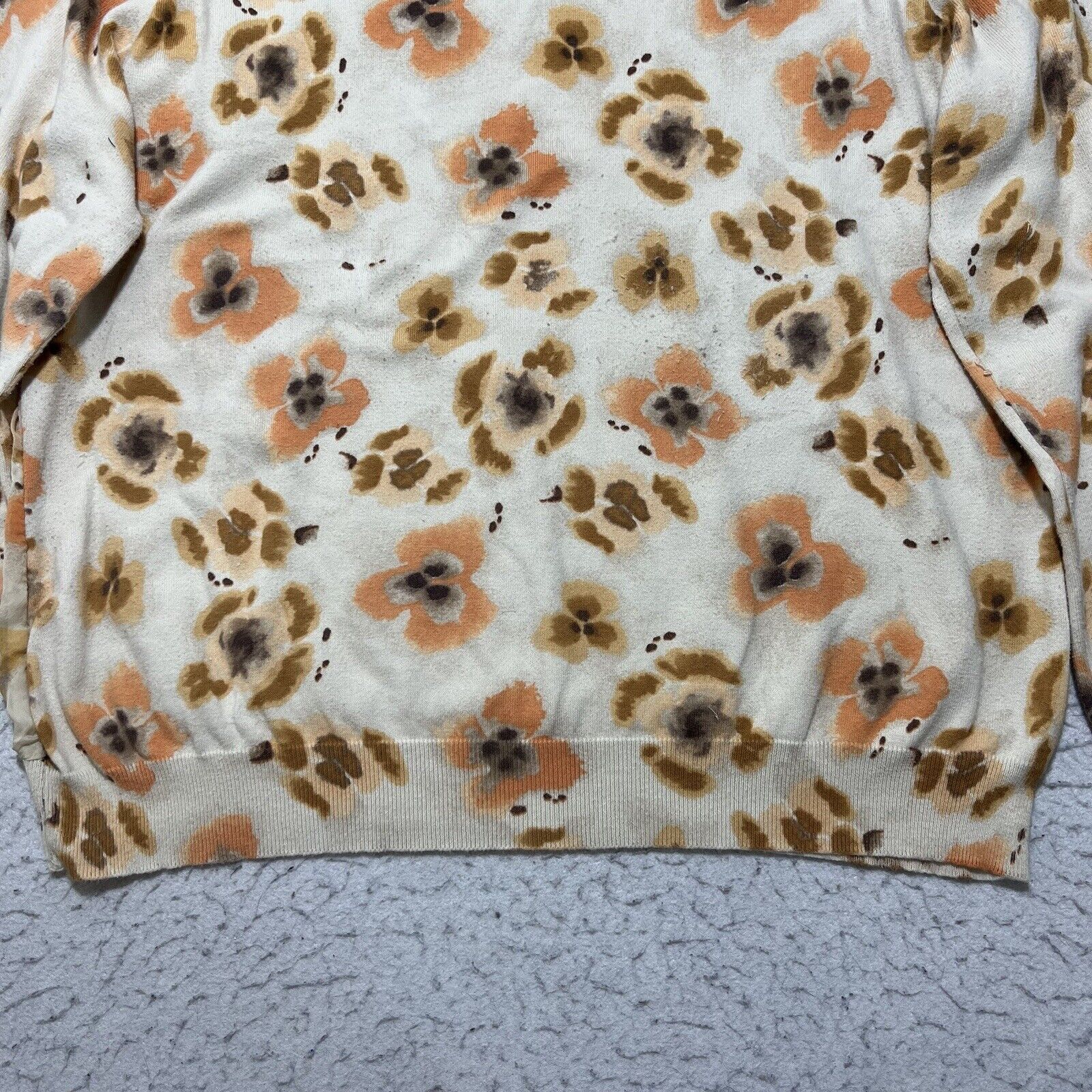 J. Jill J. Jill Silk Overlay Crewneck Sweater Floral Orange Pullover Size XL / US 12-14 / IT 48-50 - 12 Thumbnail