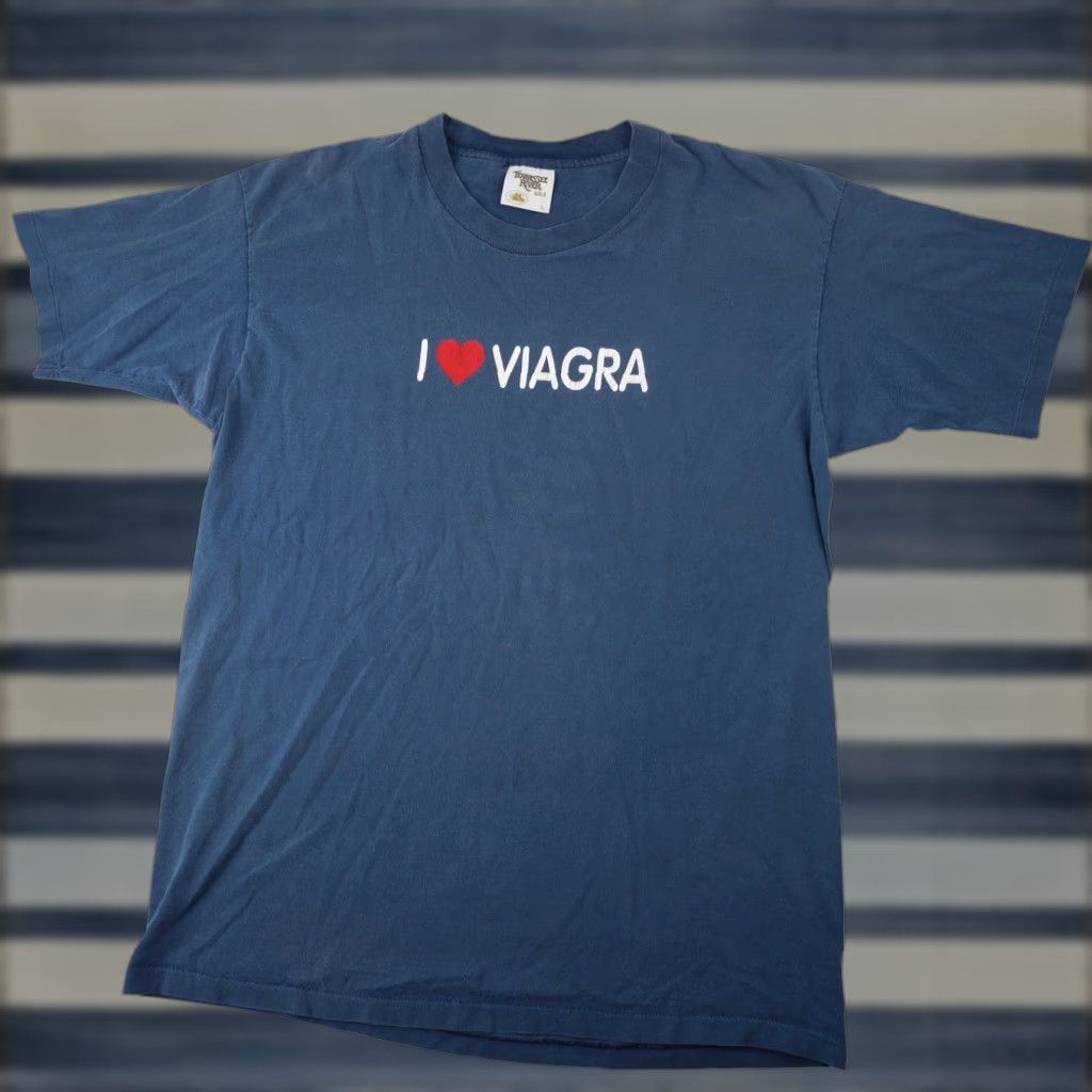 Vintage VINTAGE I Love Viagra Mens Large Graphic T Shirt Blue Size US L / EU 52-54 / 3 - 1 Thumbnail