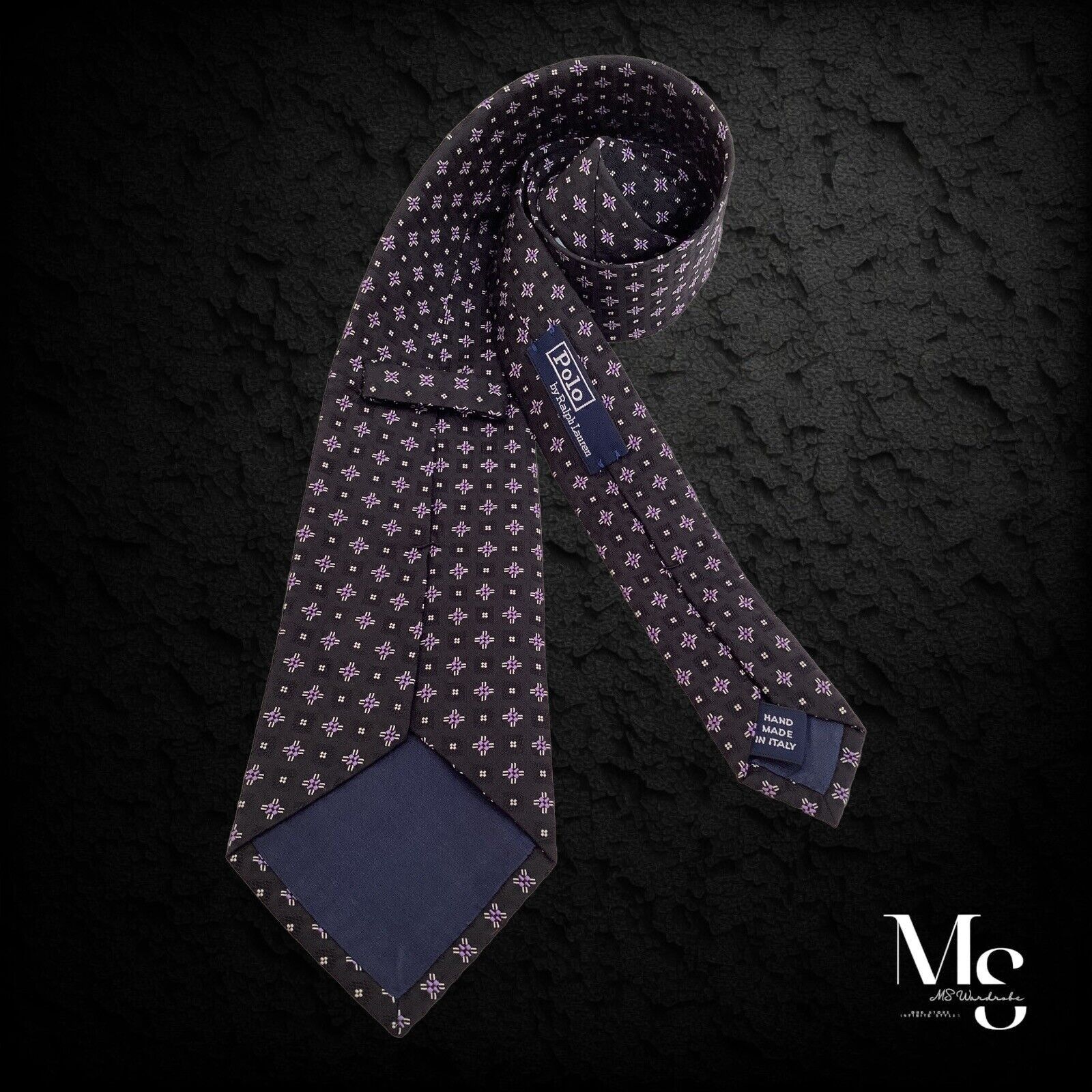 Polo Ralph Lauren POLO BY RALPH LAUREN Black Geometric Tie Hand Made In Italy Size ONE SIZE - 2 Thumbnail