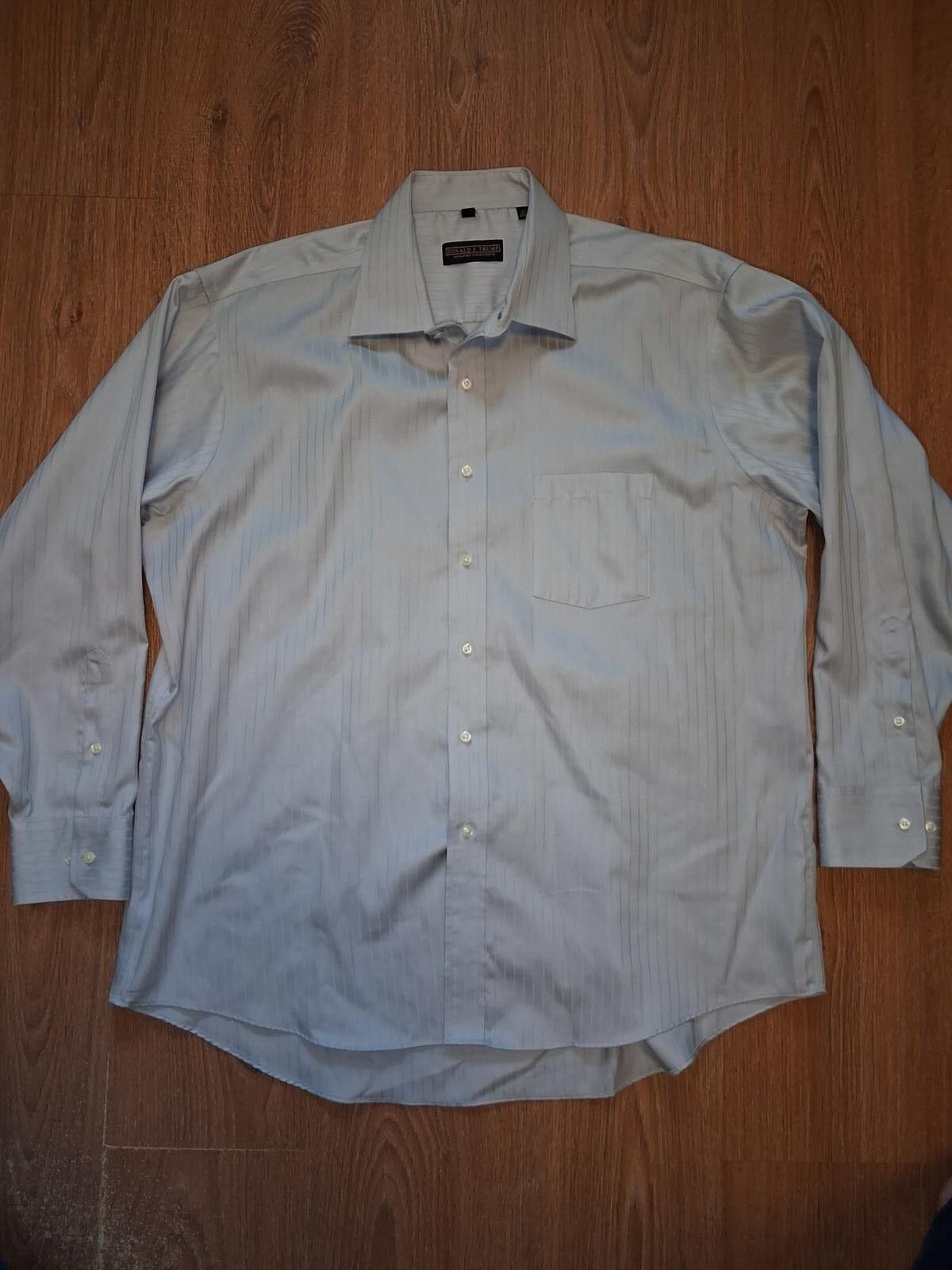 Donald Trump Donald Trump Dress Shirt 18-34/35 2XL Gray Striped Cotton Size 48R - 1 Thumbnail